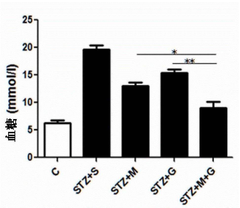 Medicinal composition for treating diabetes, and its application