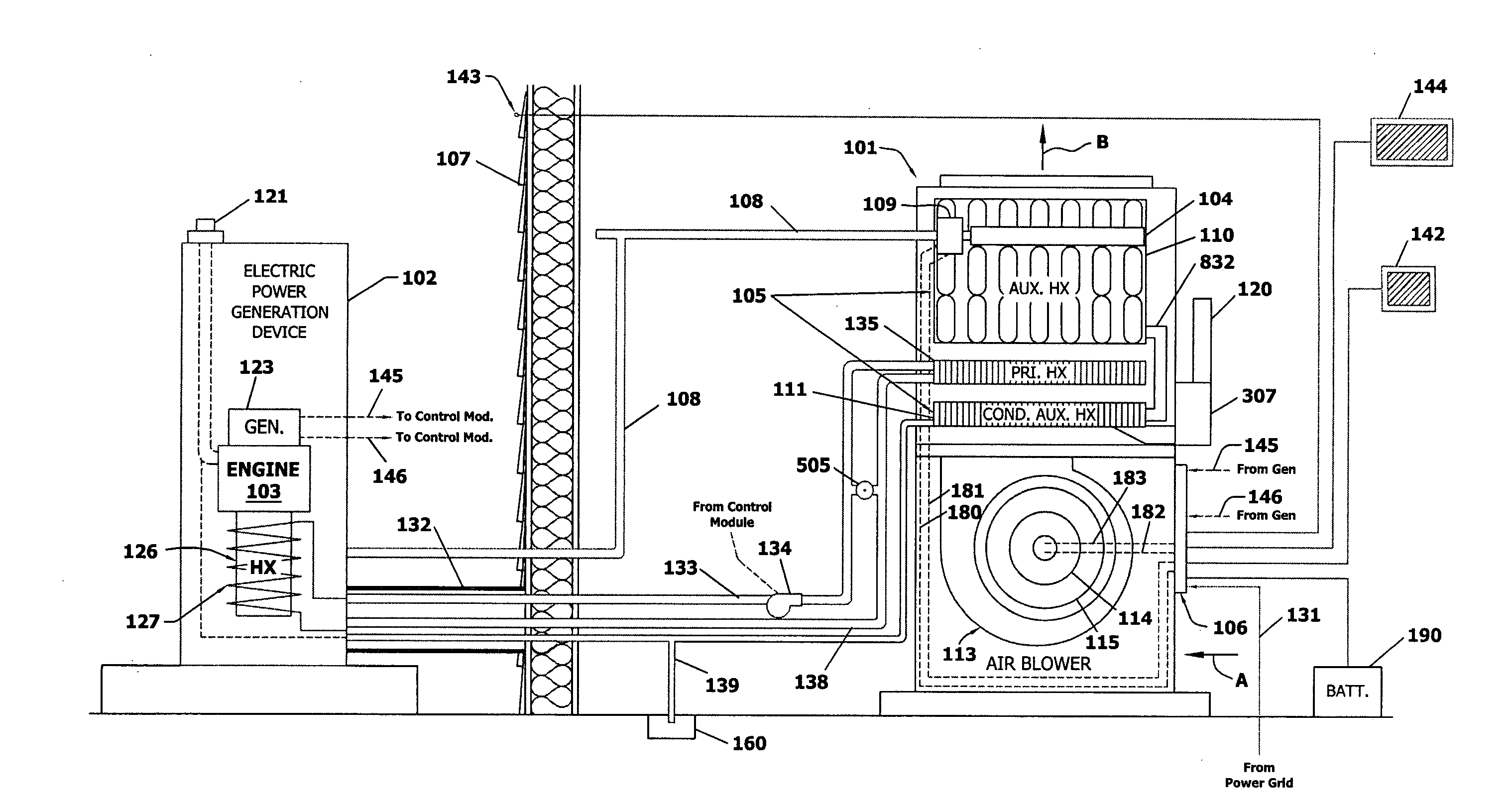 System and method for warm air space heating with electrical power generation