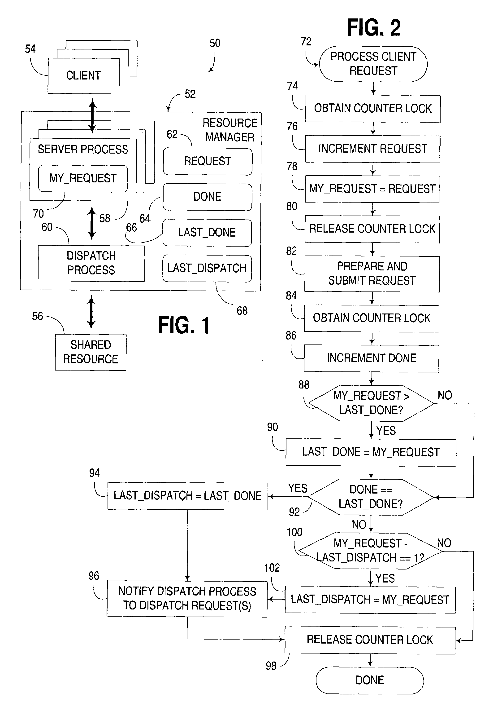 Concurrent access of shared resources utilizing tracking of request reception and completion order