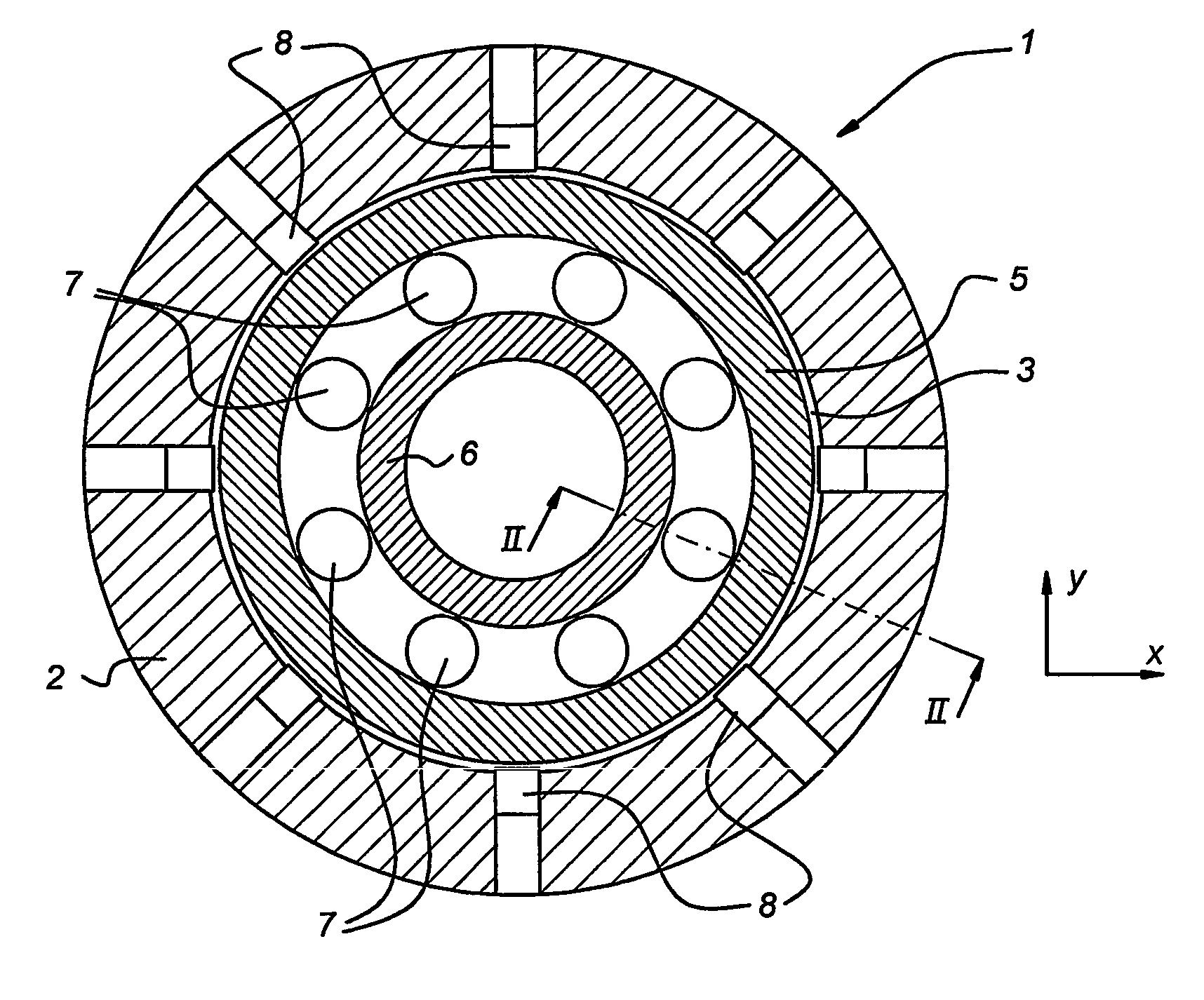 Method and sensor arrangement for load measurement on rolling element bearing based on model deformation