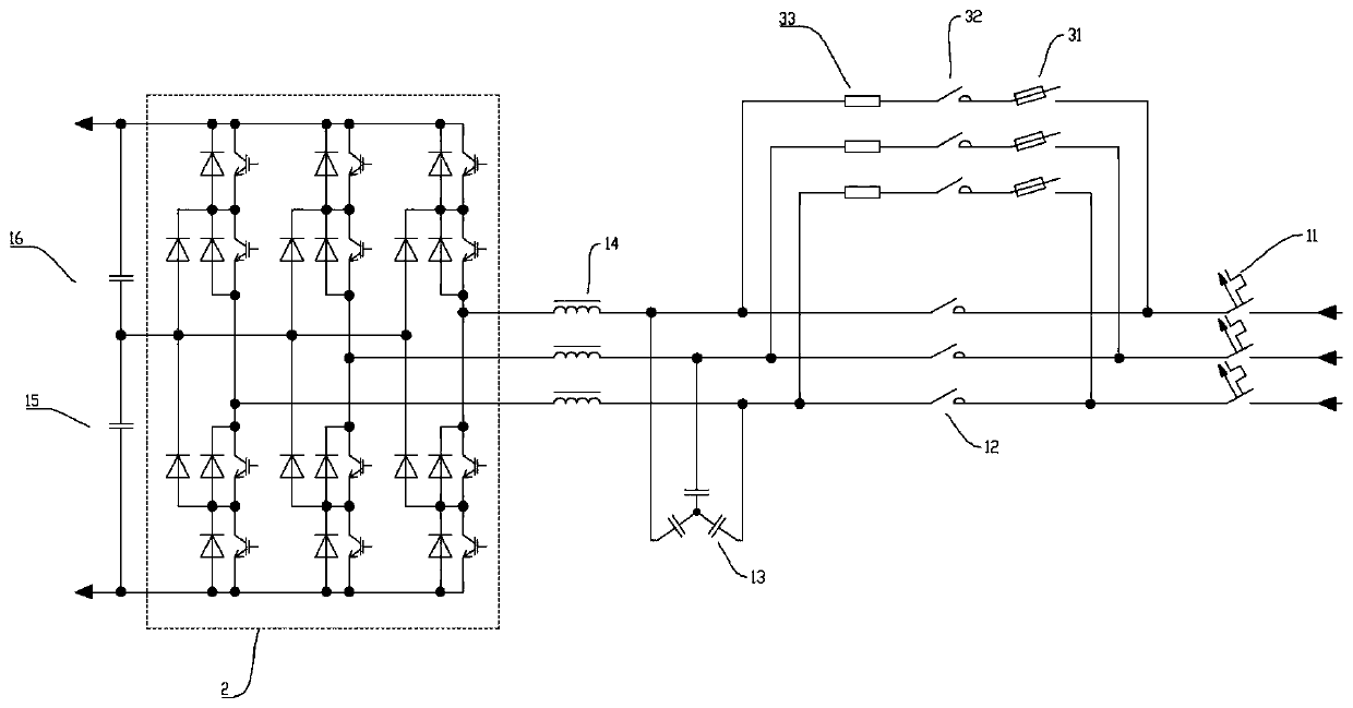 Three-level wind power converter soft start circuit and control method