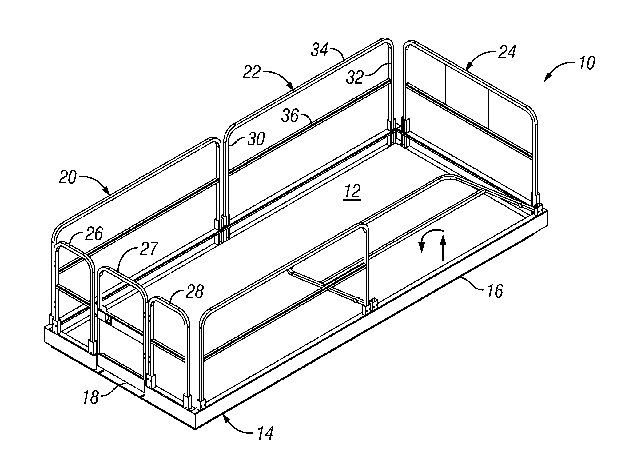 Aerial work platform and pinless guardrail