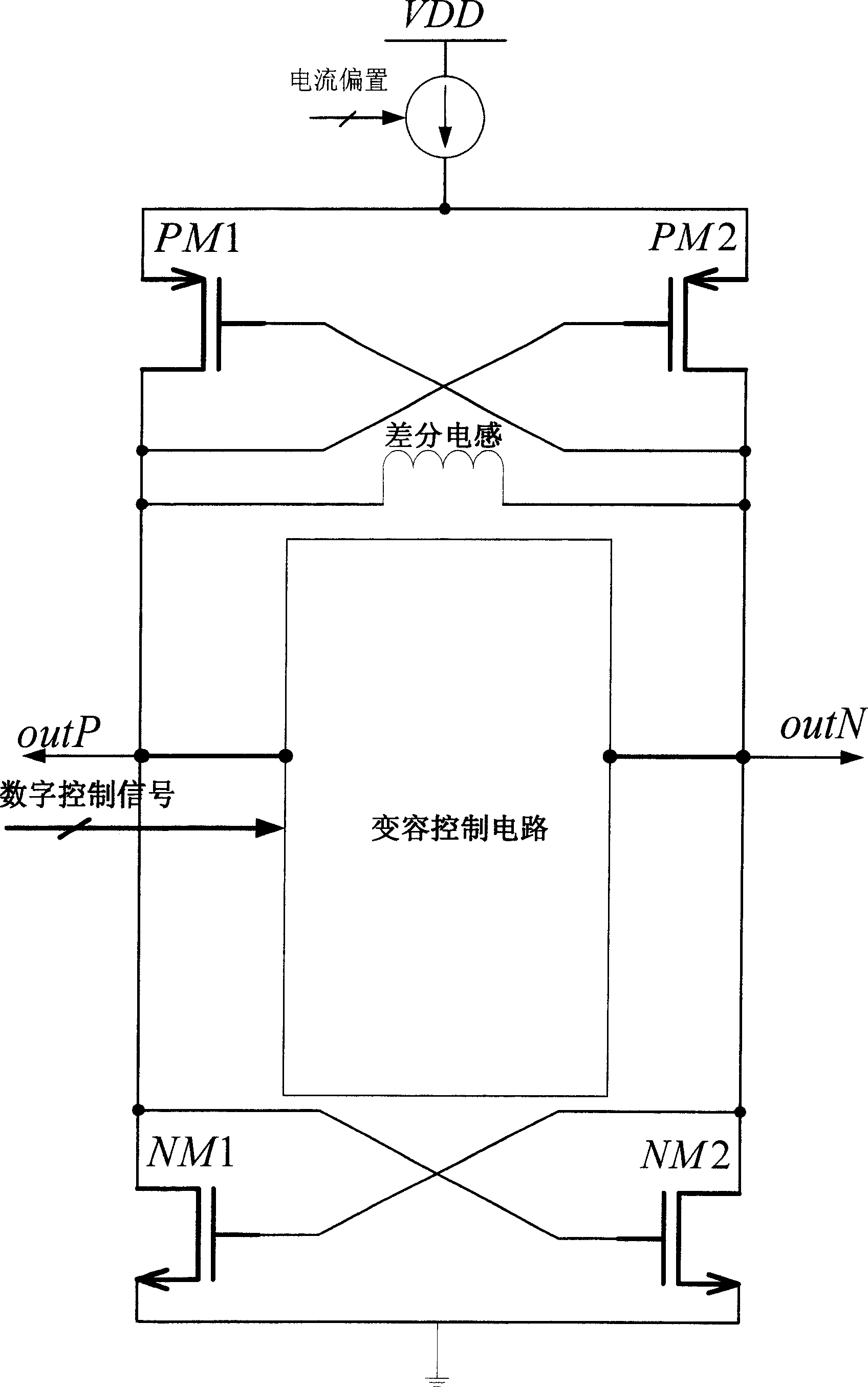 CMOS of chip digital controlled complementary type LC oscillator in low noise