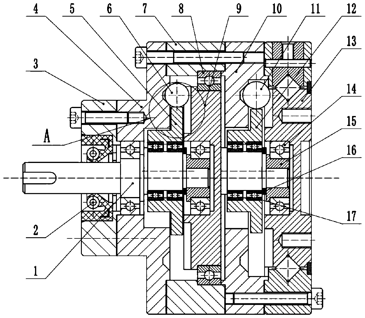 Cam shock wave double-stage planar steel ball reducer