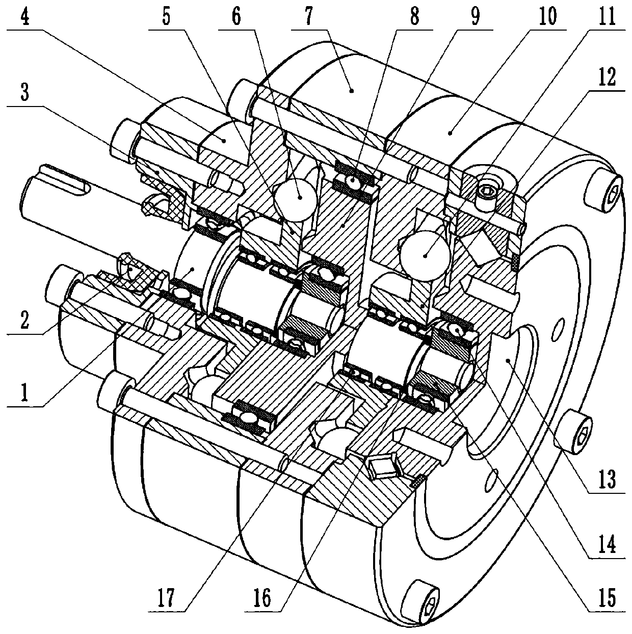 Cam shock wave double-stage planar steel ball reducer