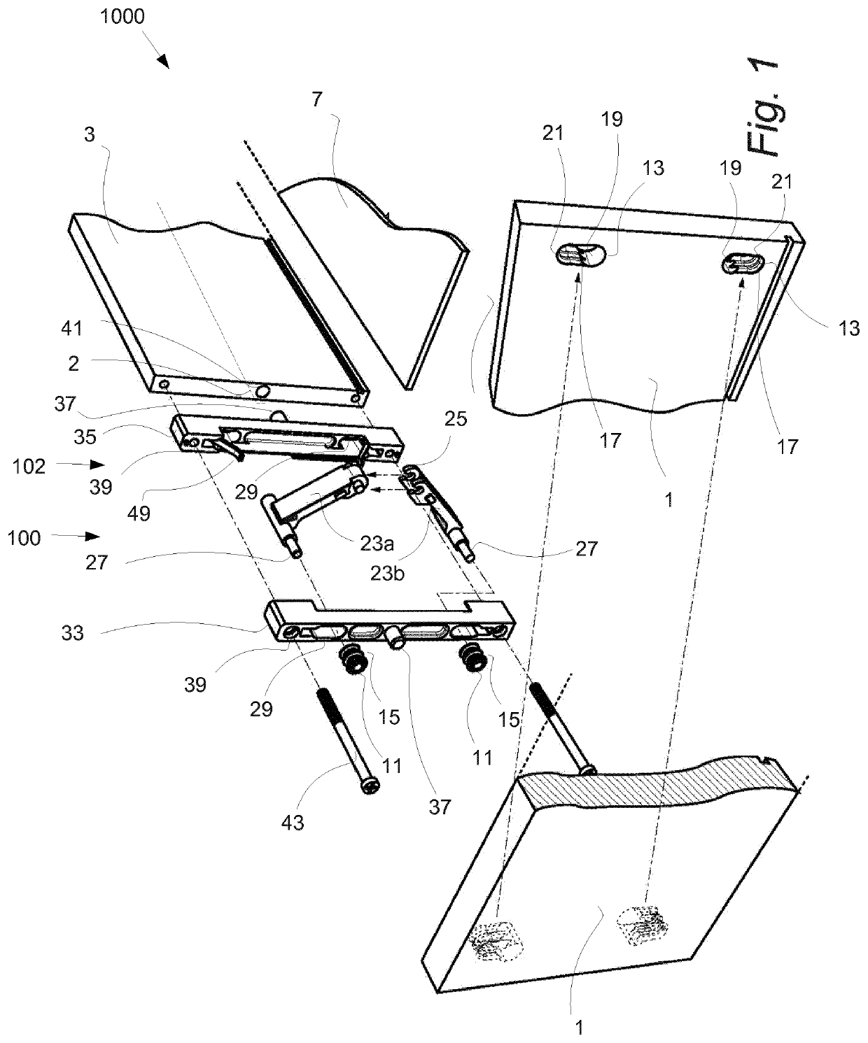 Fastening device for a furniture panel