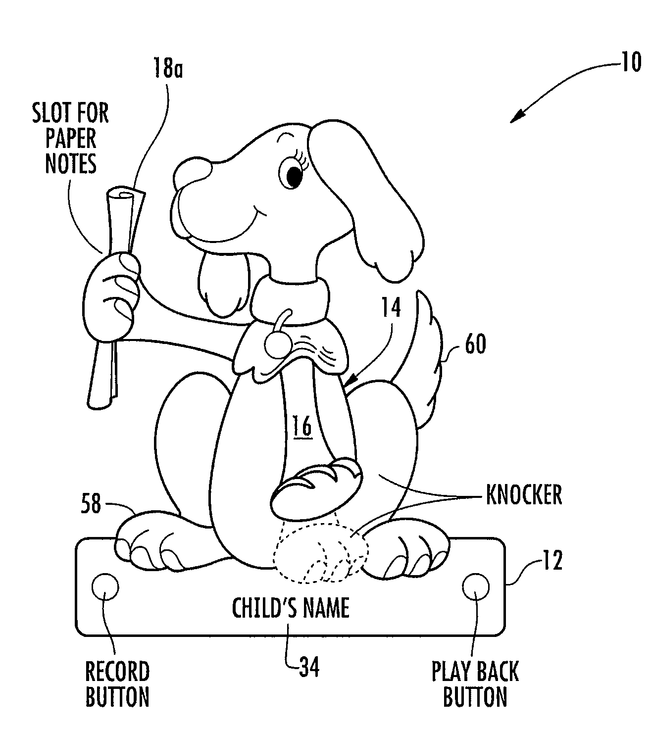 Toy door knocker, and construction and educational kits including a door knocker