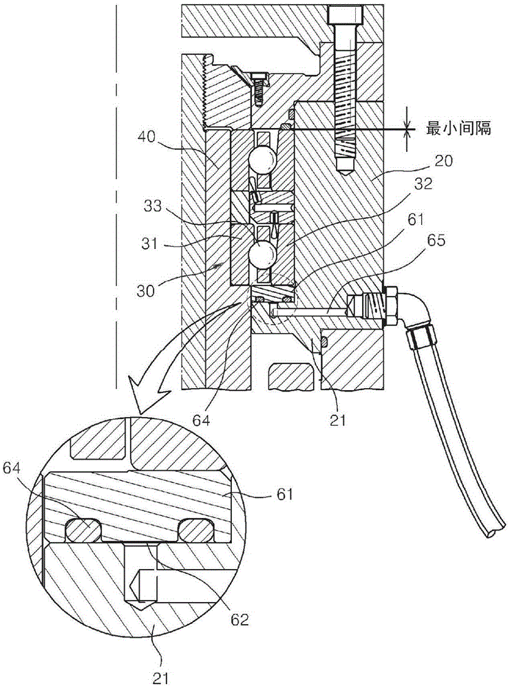 Bearing variable preload system utilizing gap between strokes for preload adjustment and elastic deformation of sealing member