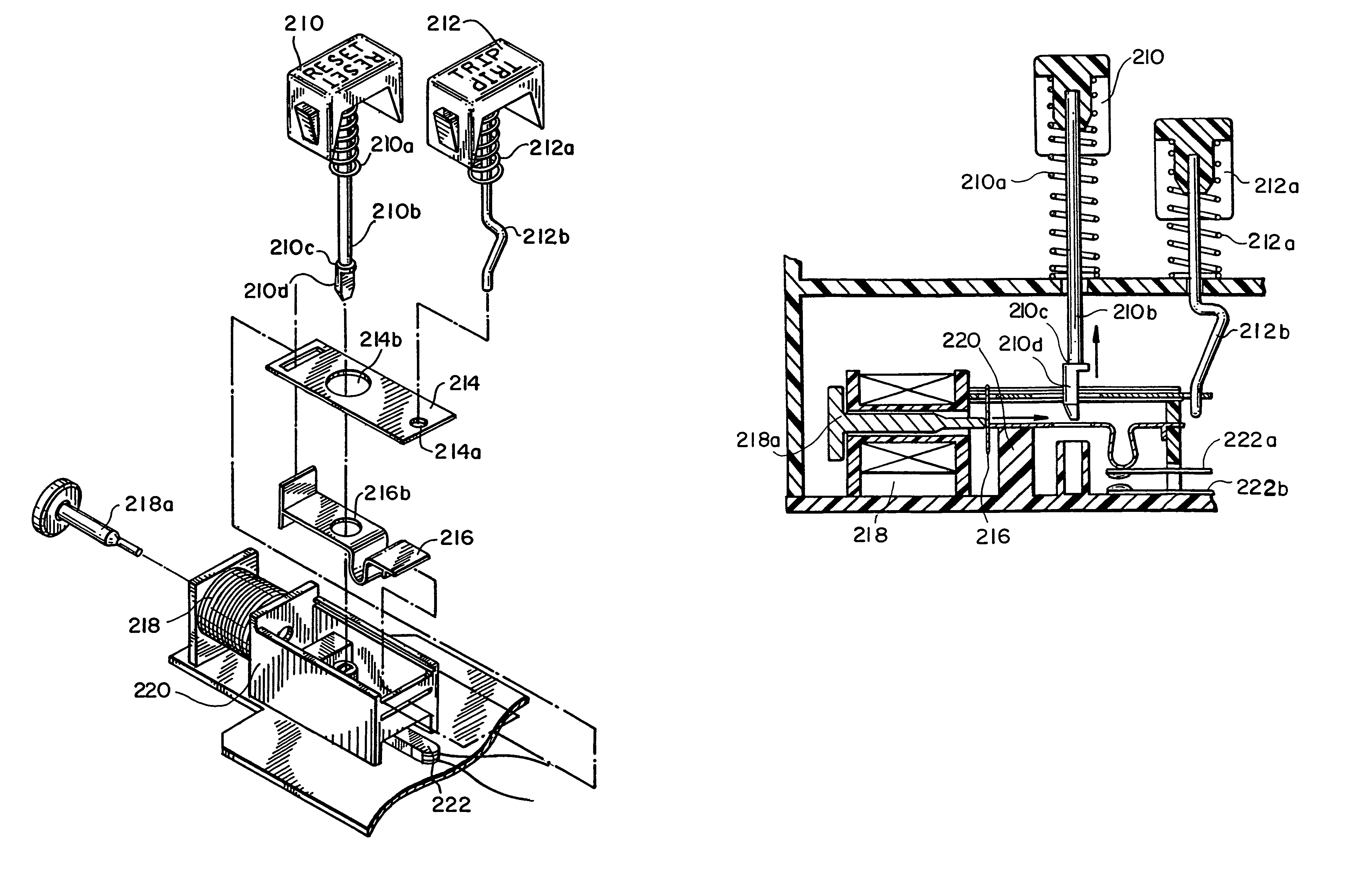 Reset lockout mechanism and independent trip mechanism for center latch circuit interrupting device