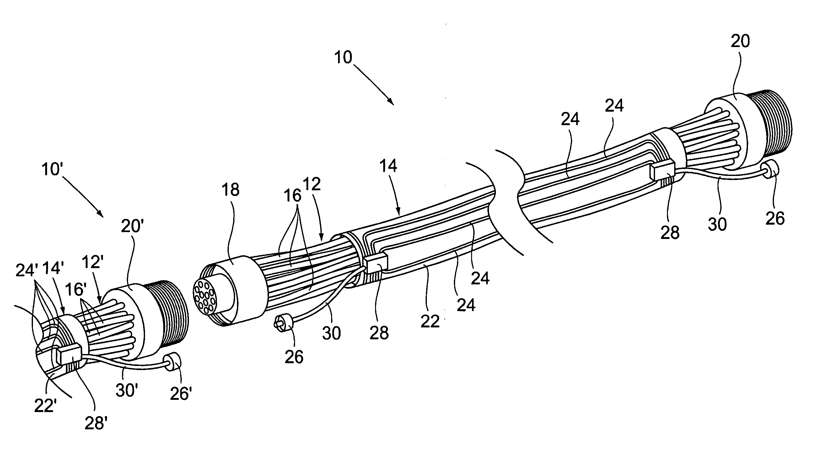 Apparatus and method for monitoring electrical cable chafing via optical waveguides