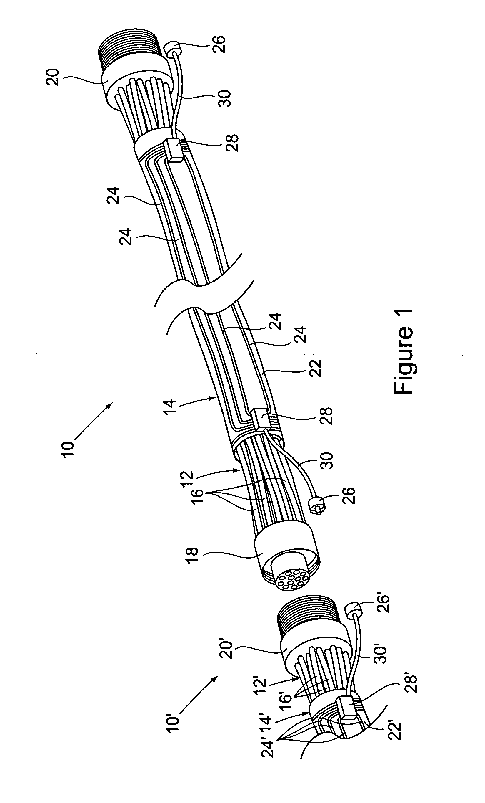 Apparatus and method for monitoring electrical cable chafing via optical waveguides