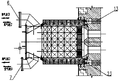 Upper-lower combination type dual-heat storage burner with embedded burner blocks