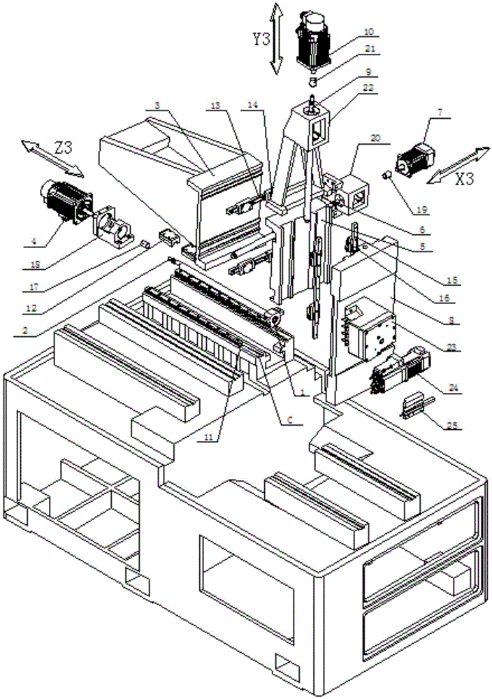 Third axis set mechanism matched with positive shaft of numerical control center-passing type lathe