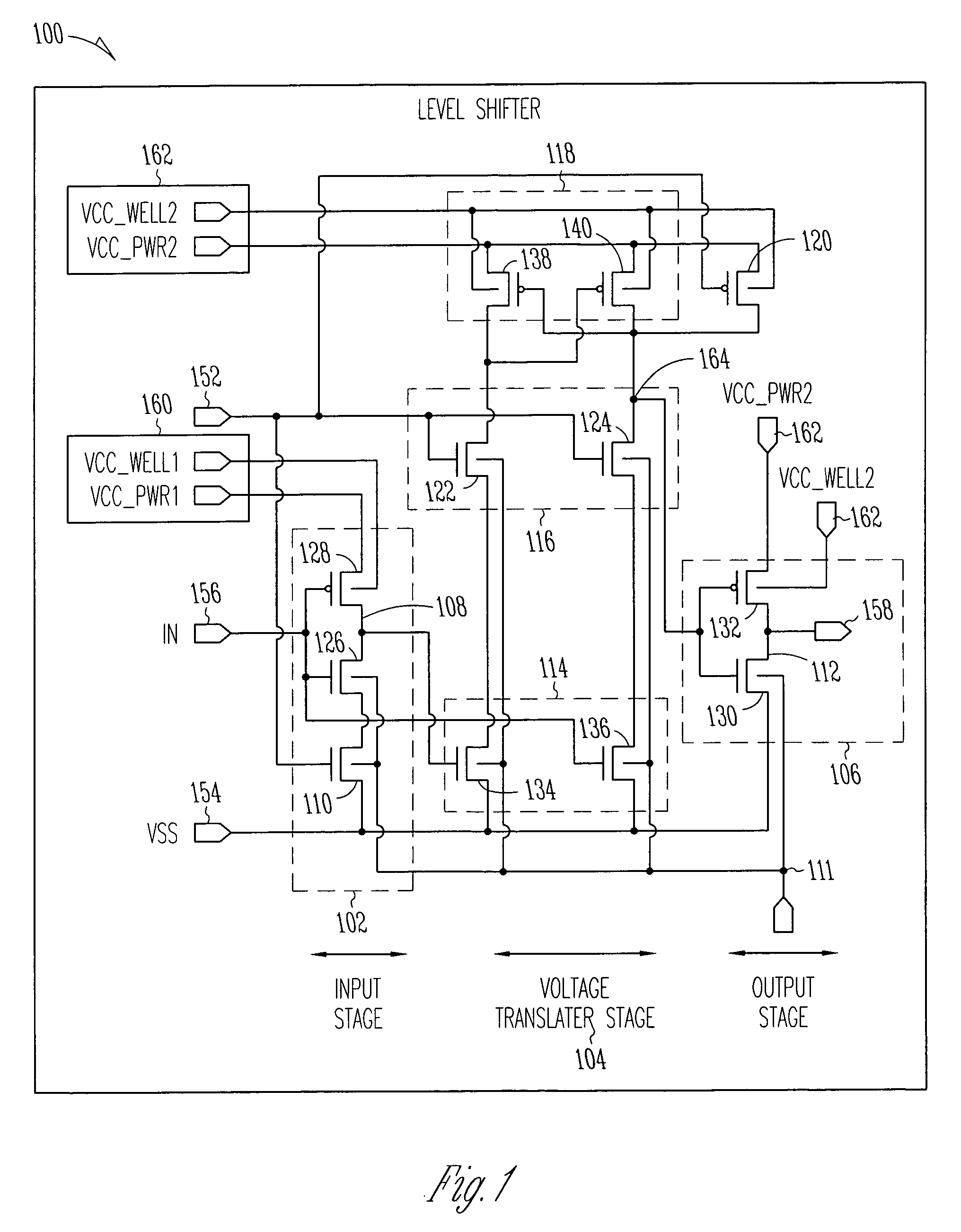 Low-leakage level shifter with integrated firewall and method