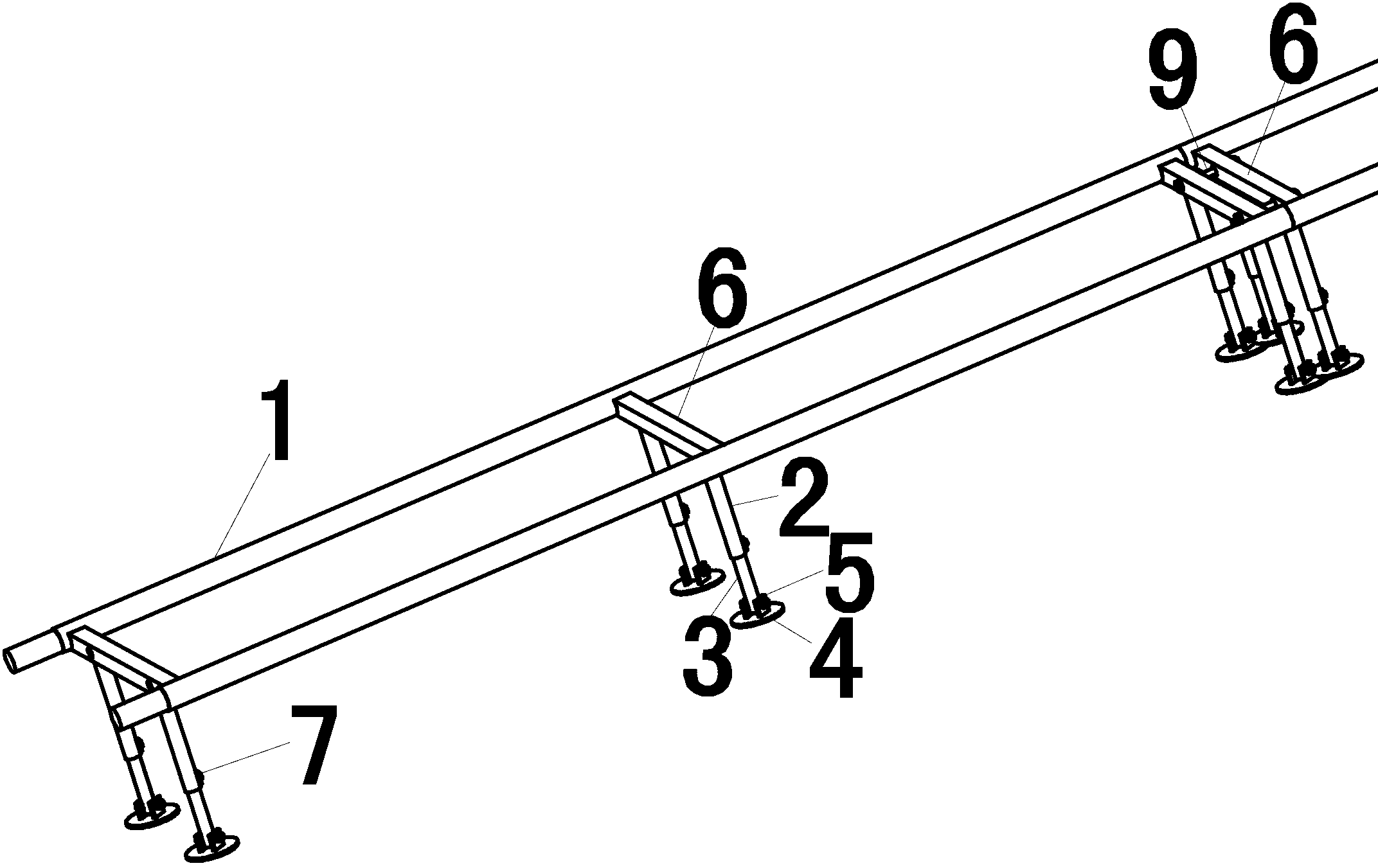 Supporting height adjustable and sole copying hillside orchard freight track