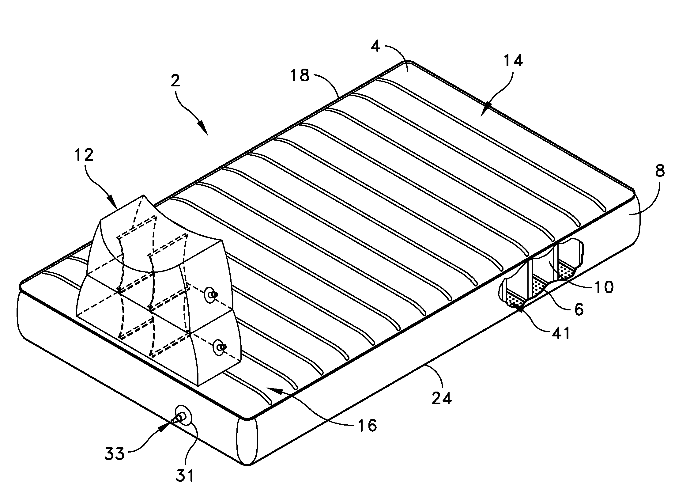 Transfer mattress with inflatable foot rest