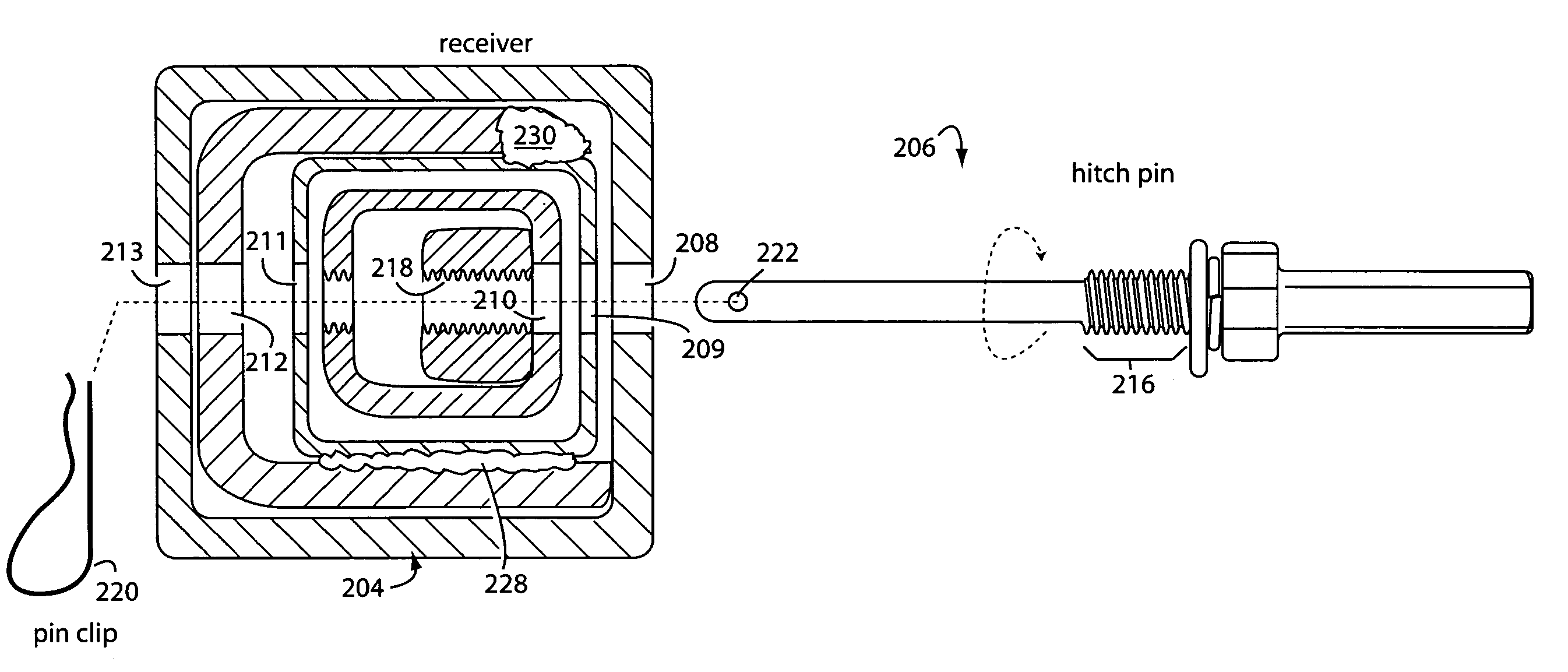 Cam action tightening receiver hitch assembly