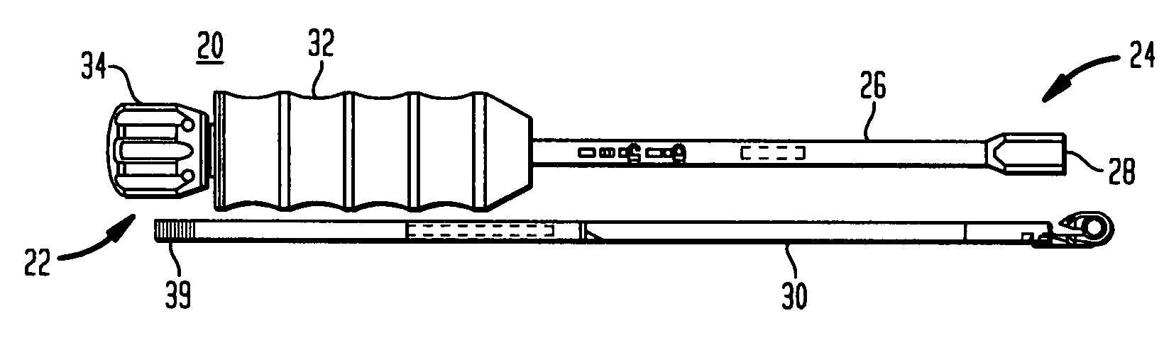 Rod inserter and rod with reduced diameter end