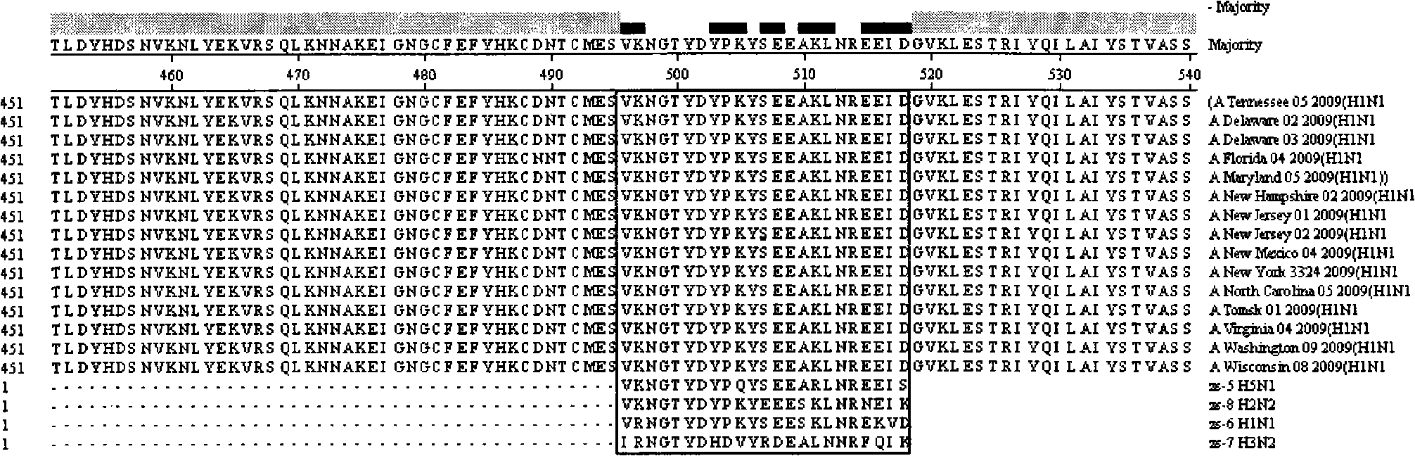 Specific synthetic polypeptide for detecting novel H1N1 influenza viruses