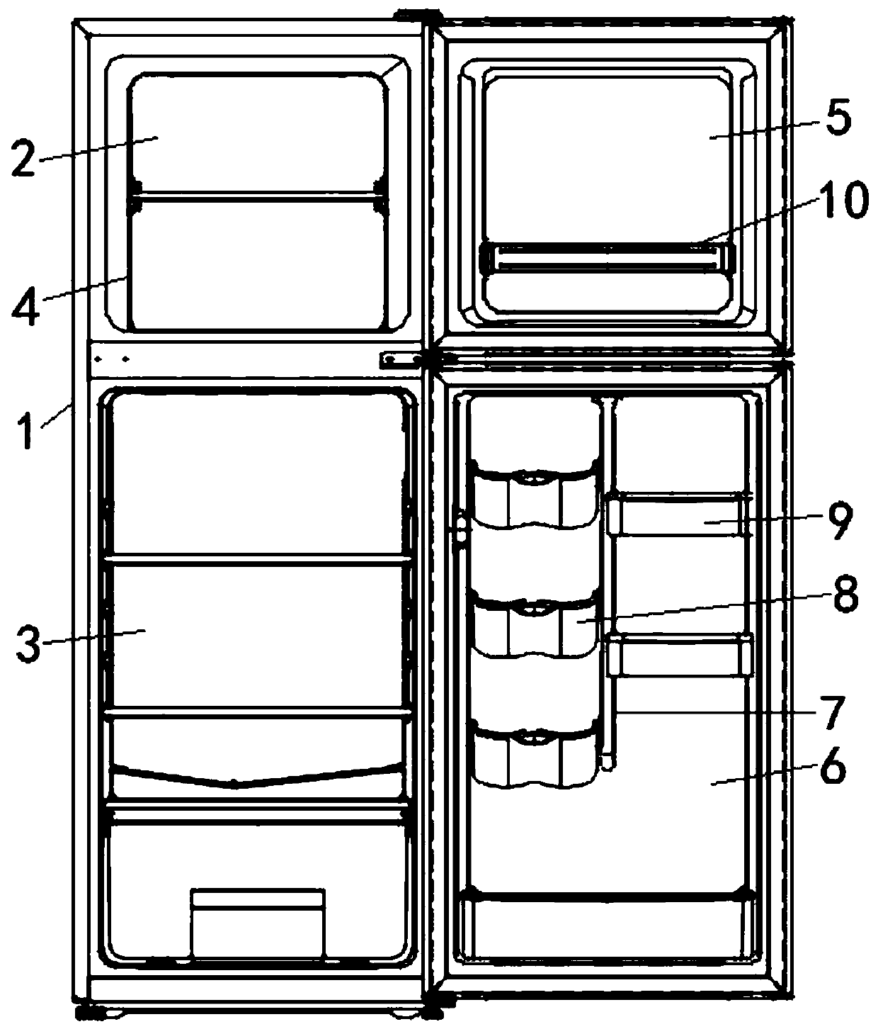 Upper freezing and lower refrigerating machine control micro-frost refrigerator with zip-top can storage frame