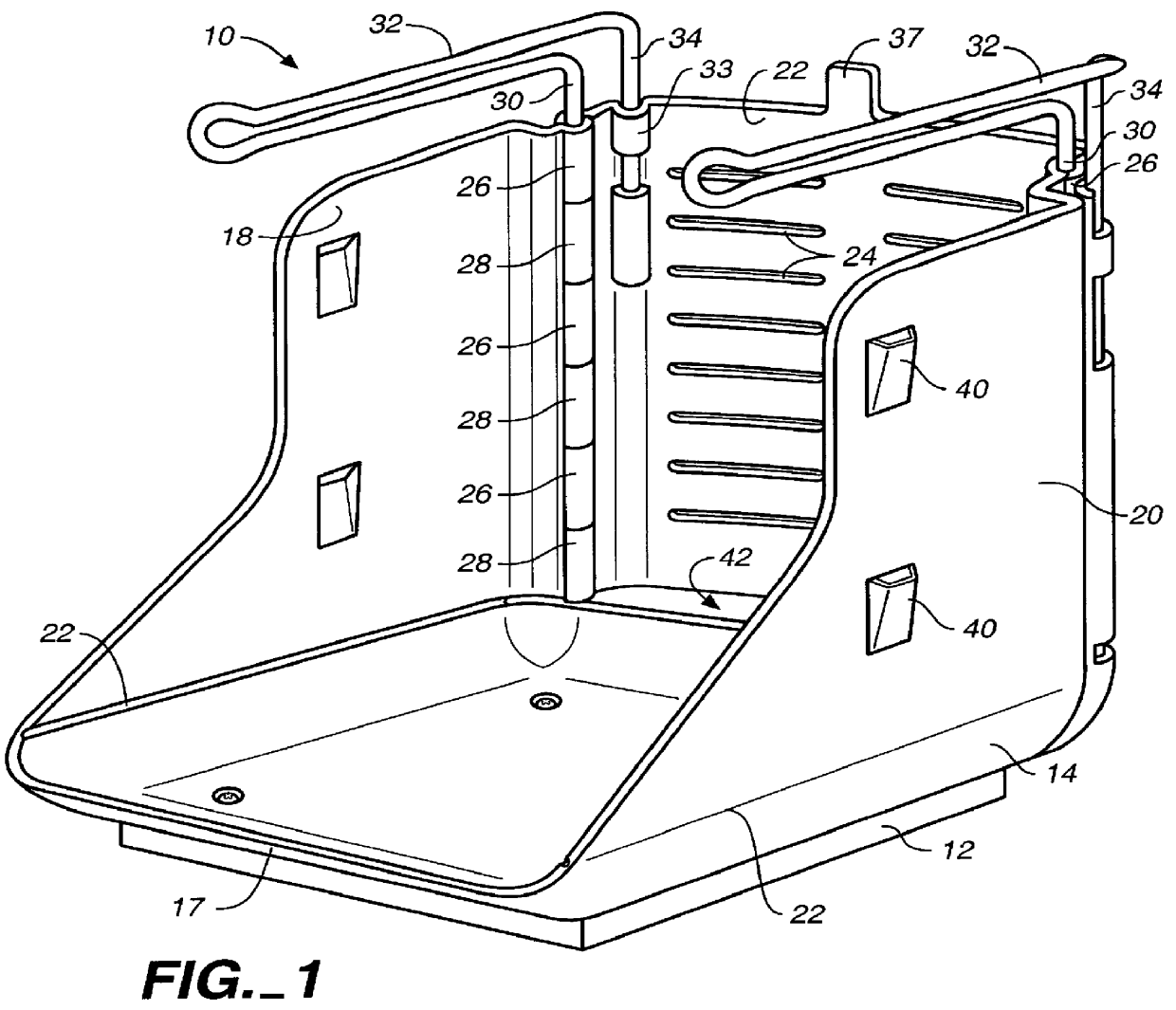 T-shirt bag rack with cantilevered bag support arms and method