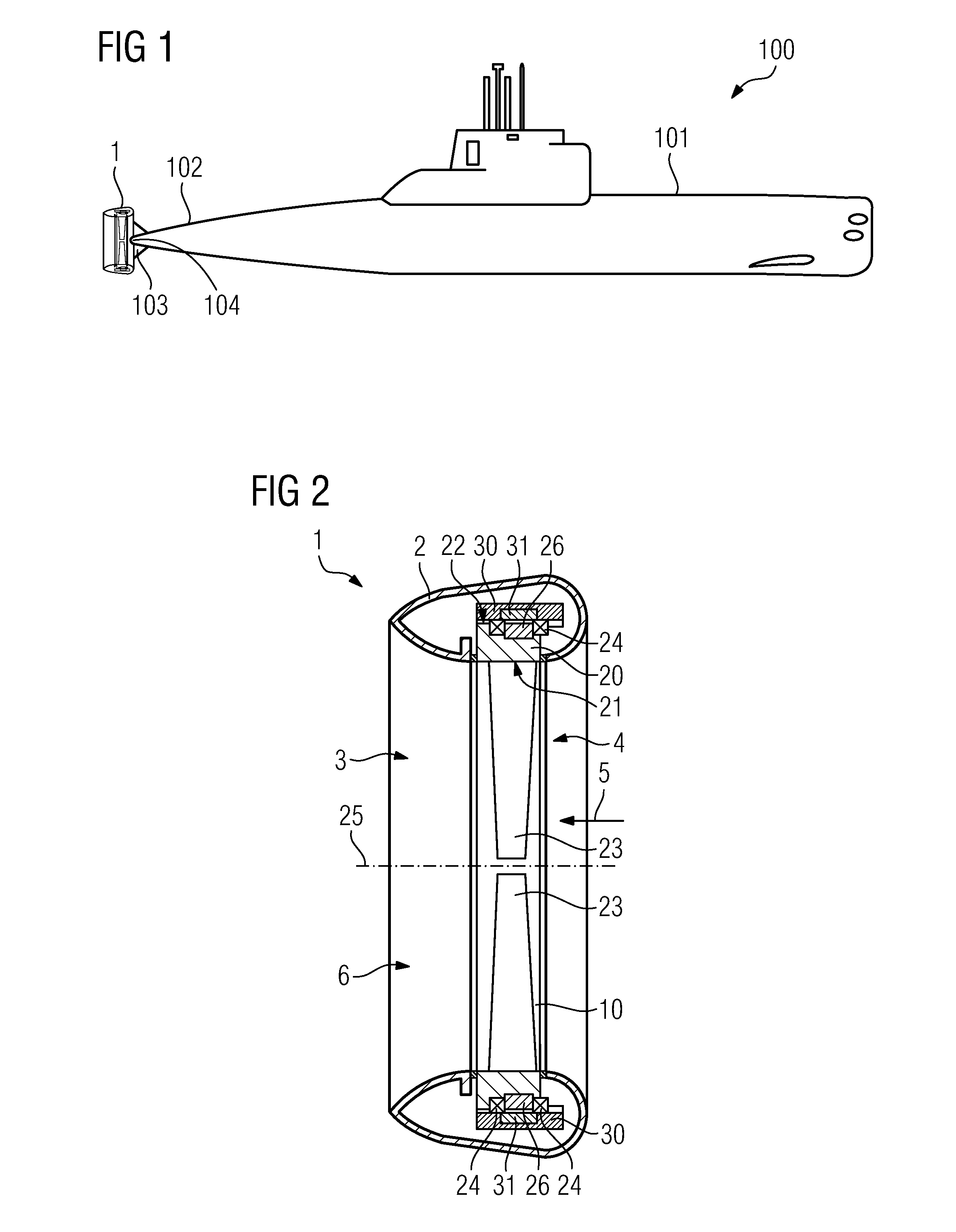 Submarine with a propulsion drive with an electric motor ring