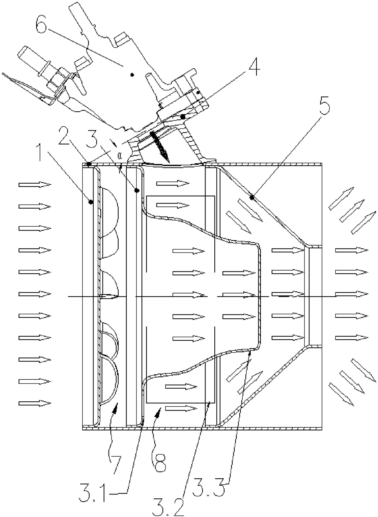 Radial injecting mixer for mixing exhaust gas and reducing agent fluid