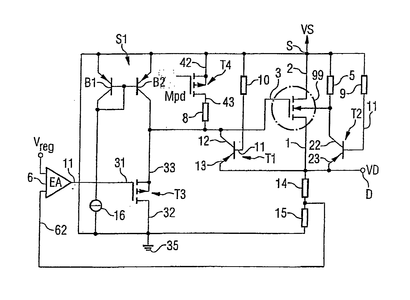 Circuit arrangement for protection against electrostatic discharge and voltage regulating device having a circuit arrangement