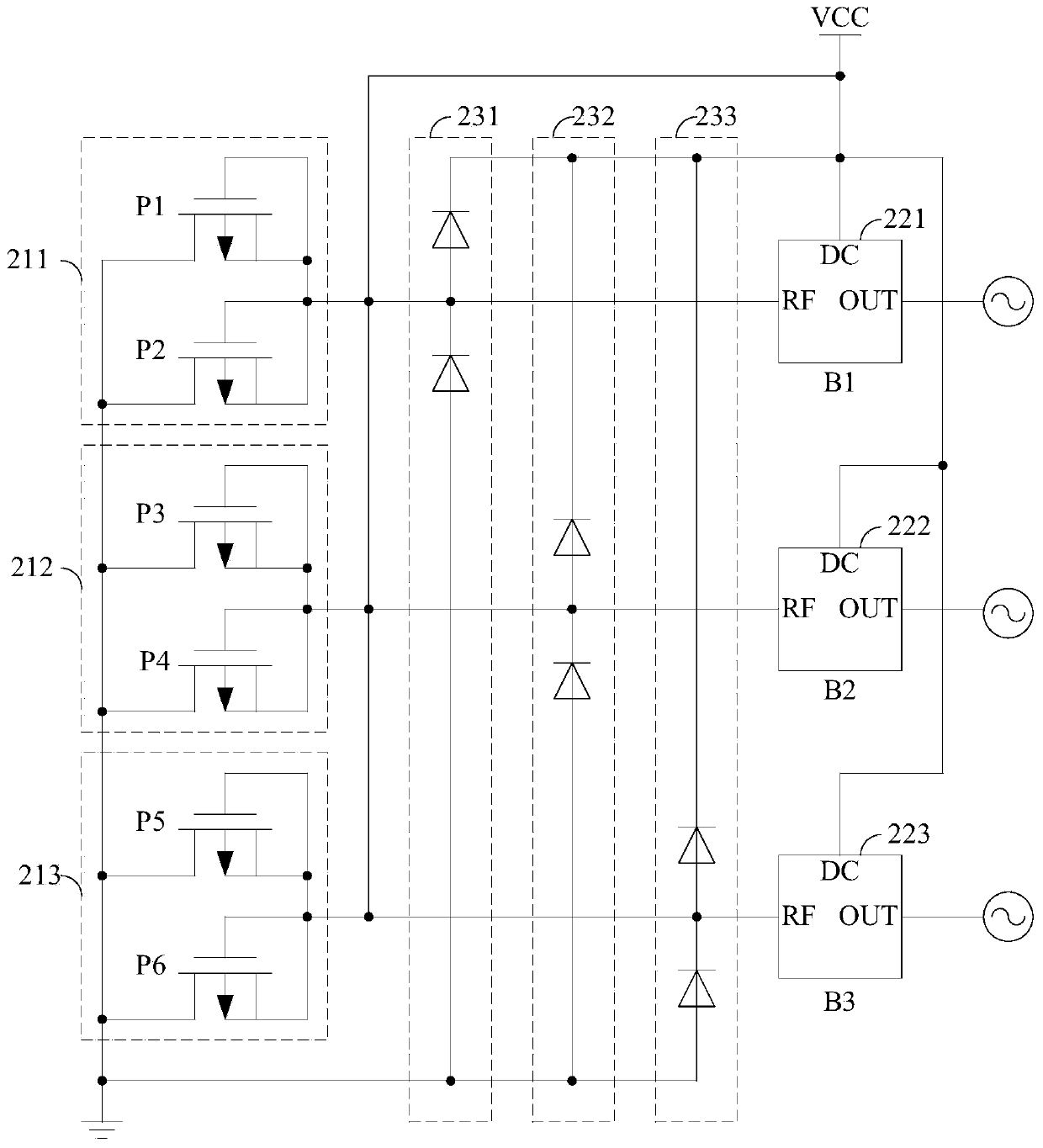 Single high-energy particle ionization charge test circuit