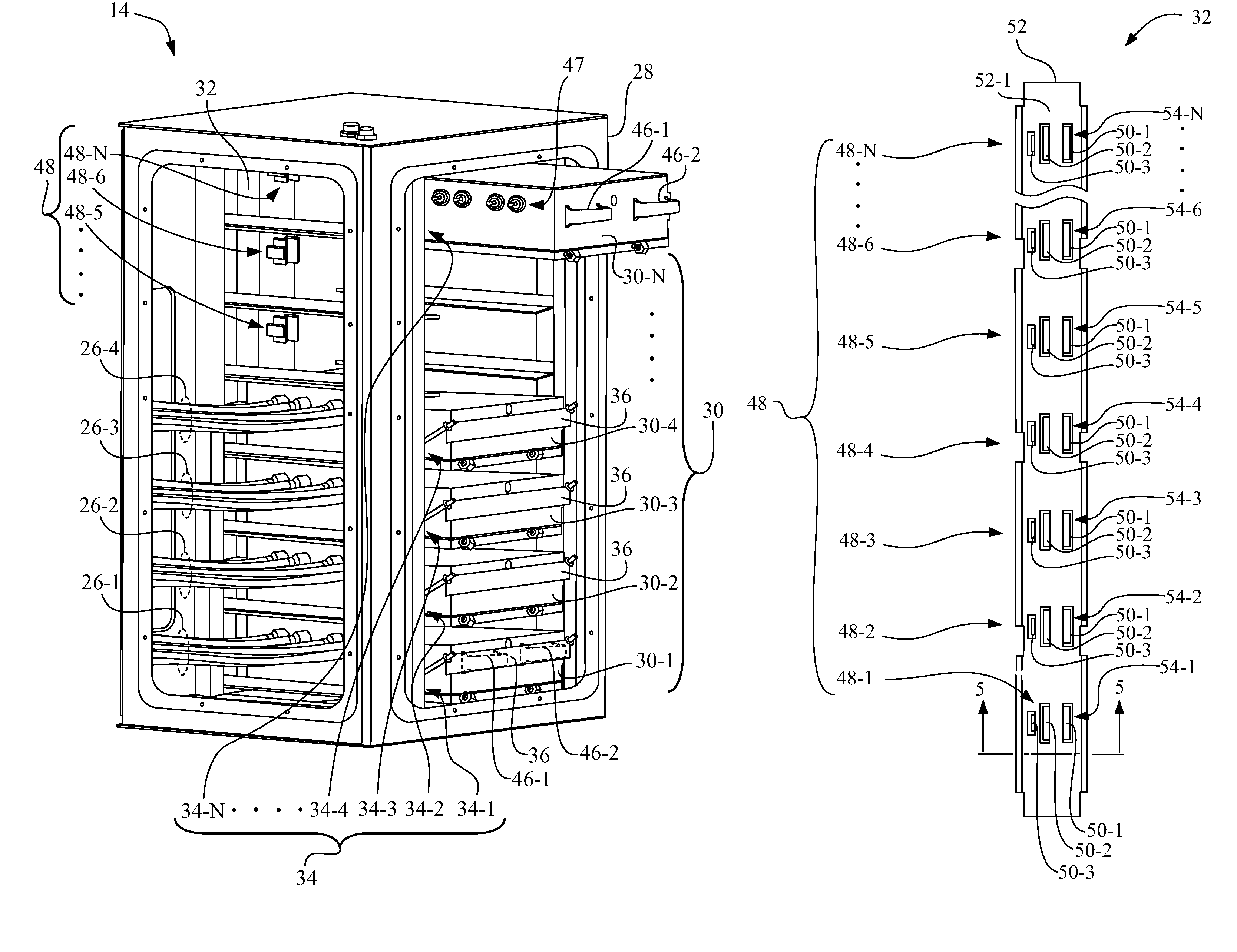 Modular power distribution system having a sealing arrangement for use in a work machine