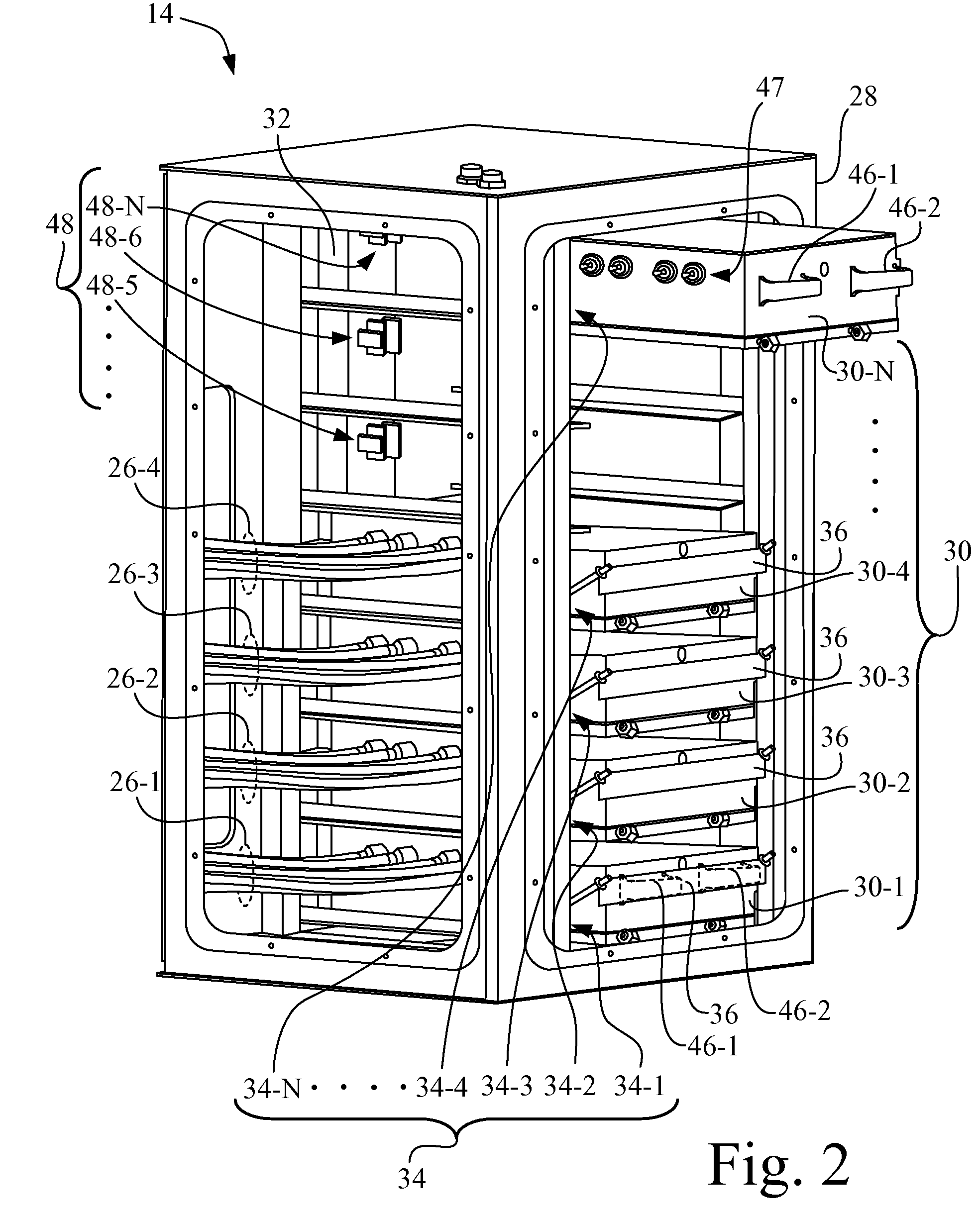 Modular power distribution system having a sealing arrangement for use in a work machine