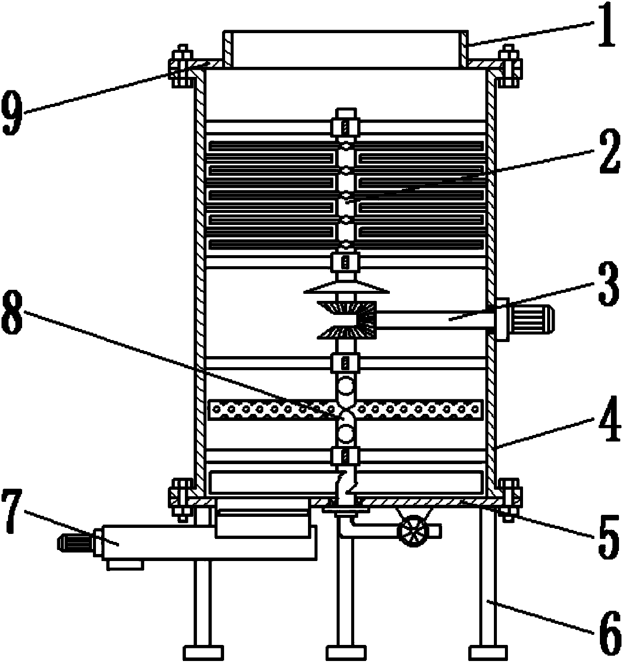 Vertical type chemical solid material crushing and drying integration tank