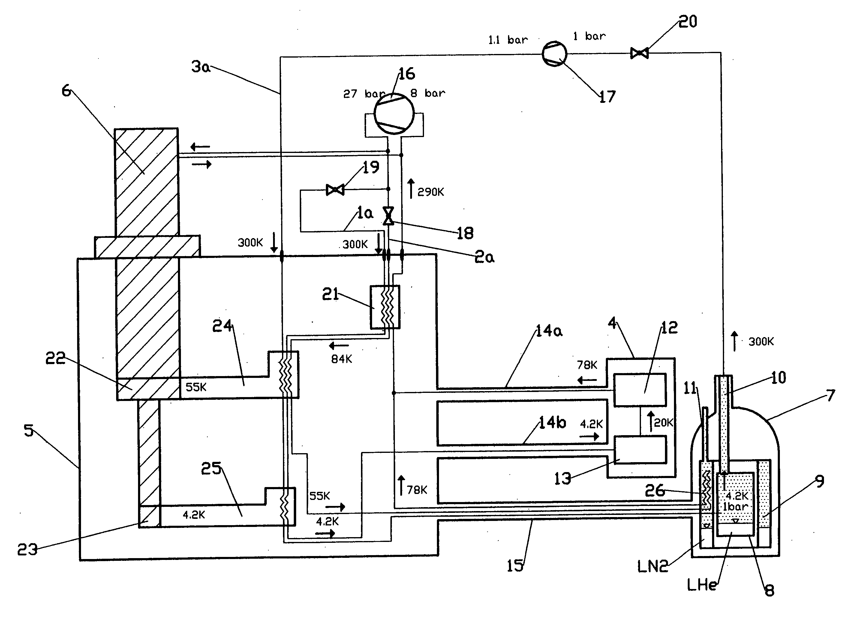 NMR spectrometer with a common refrigerator for cooling an NMR probe head and cryostat