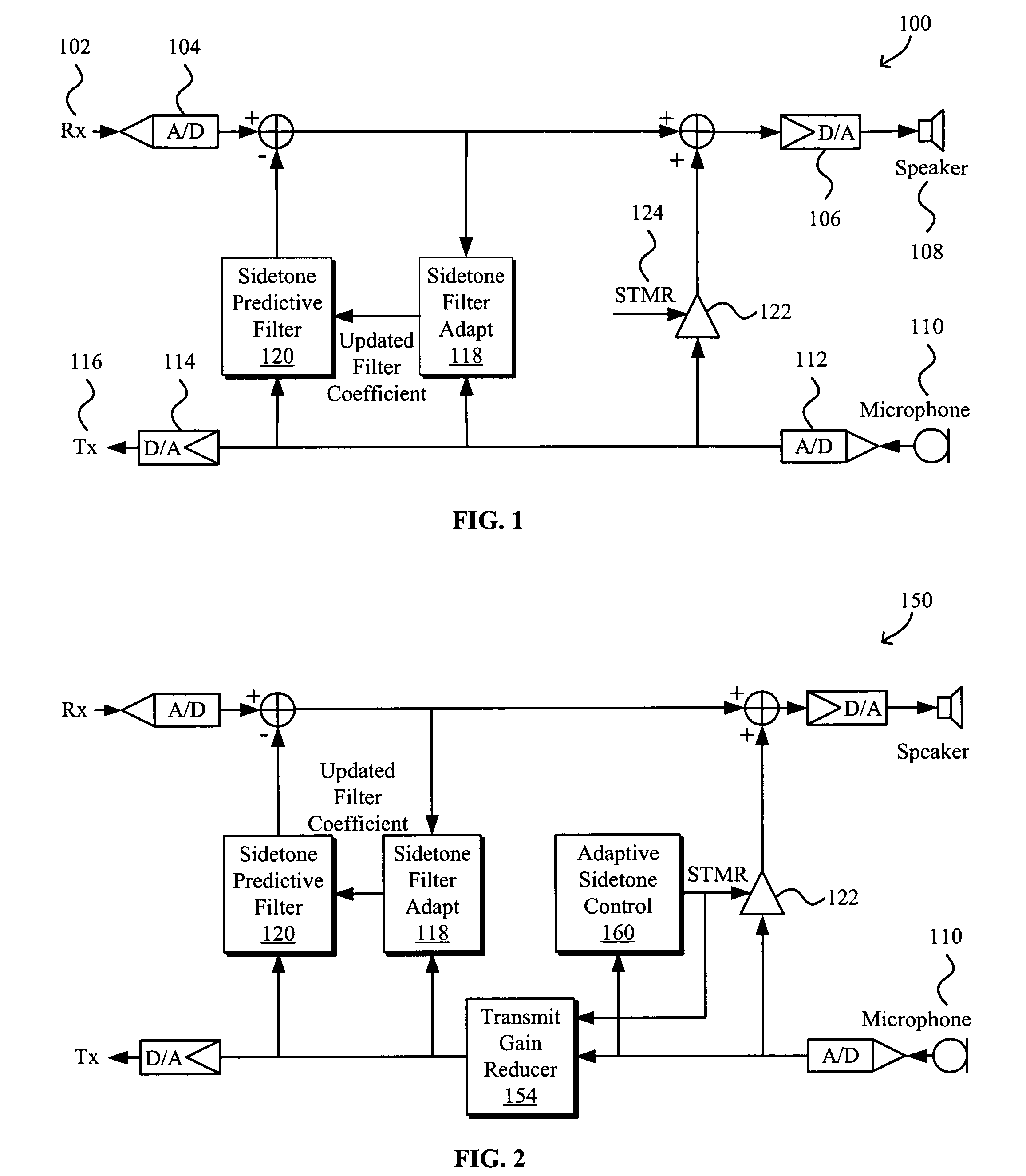 Adaptive sidetone and adaptive voice activity detect (VAD) threshold for speech processing