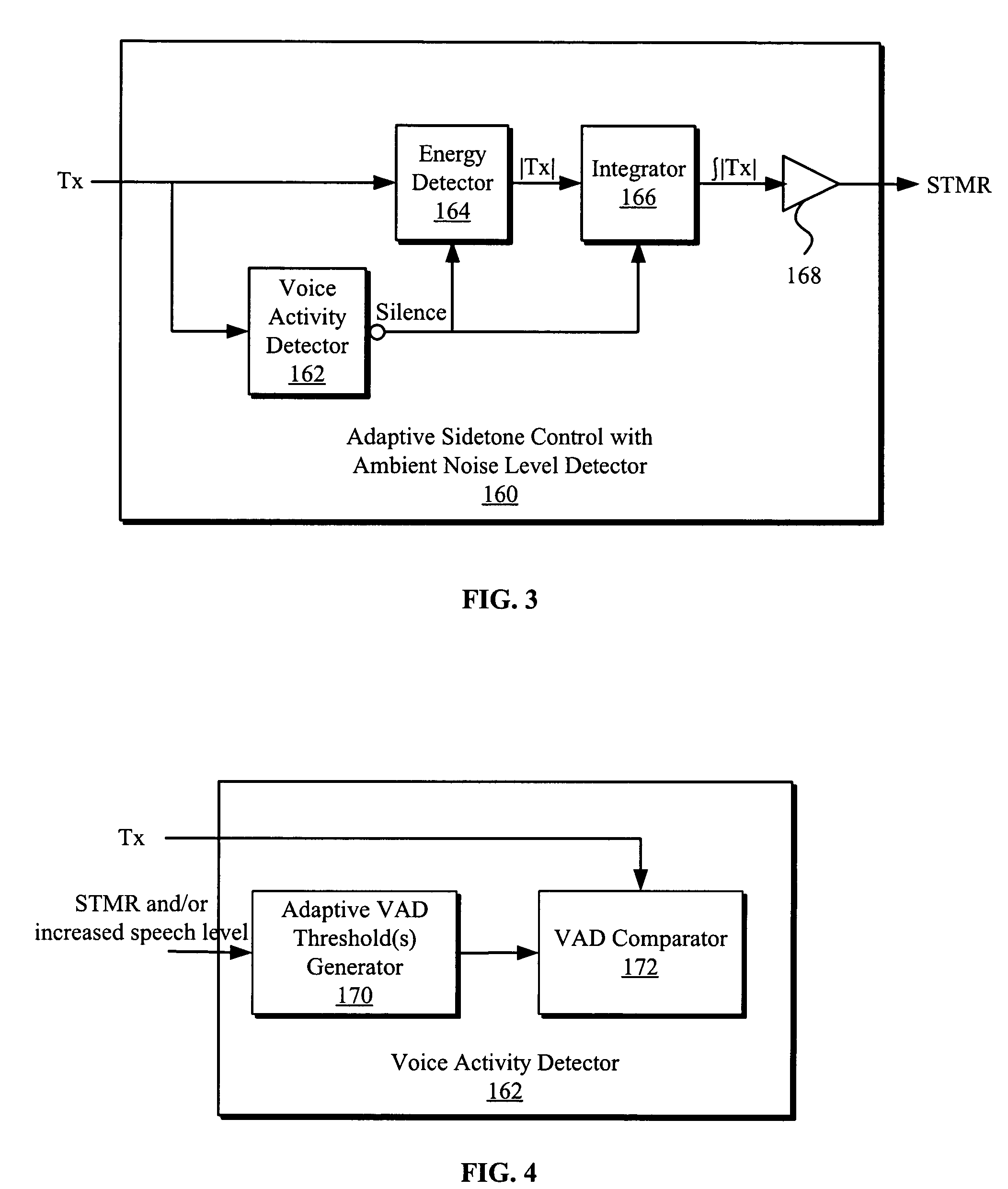 Adaptive sidetone and adaptive voice activity detect (VAD) threshold for speech processing