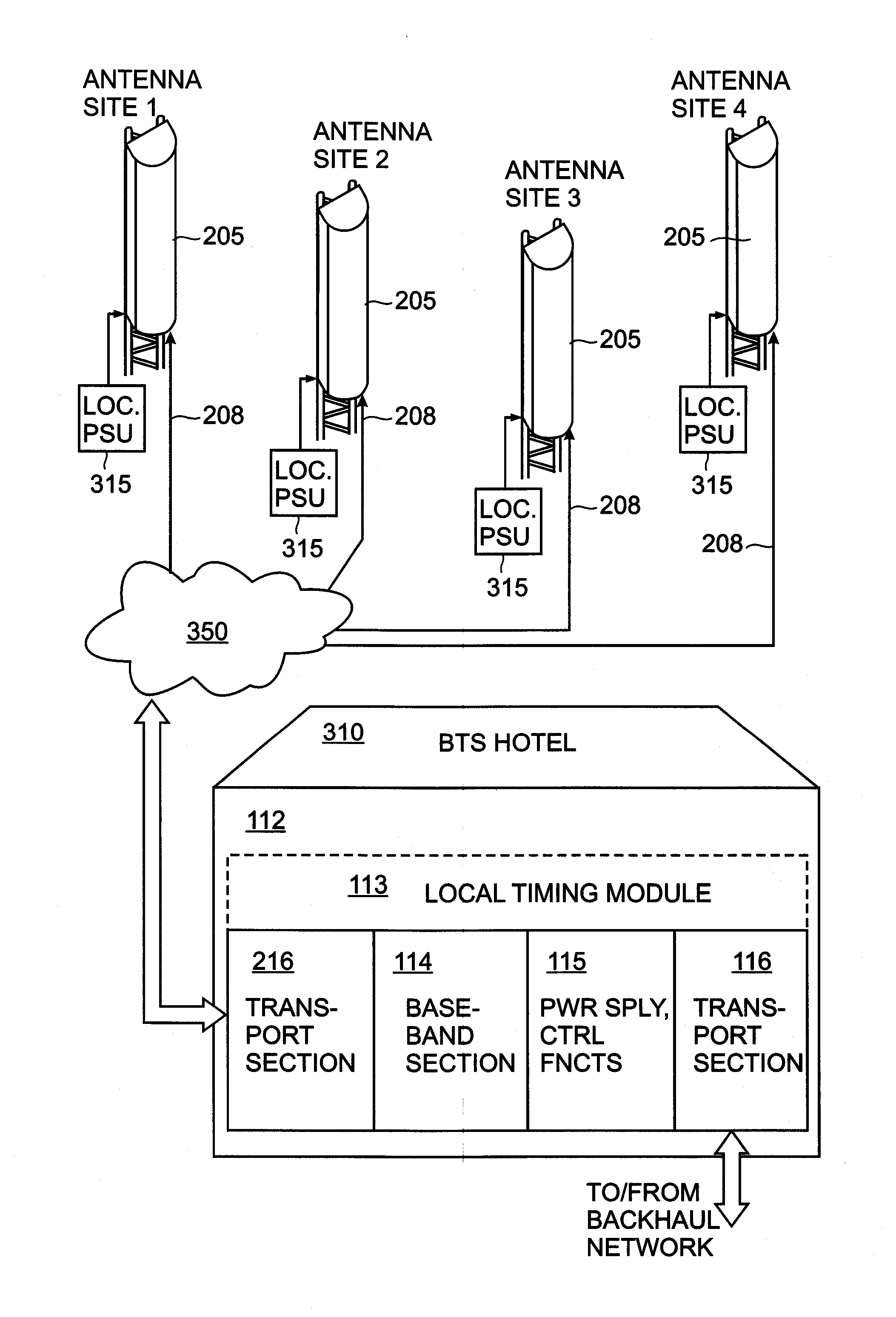 Remotely located radio transceiver for mobile communications network