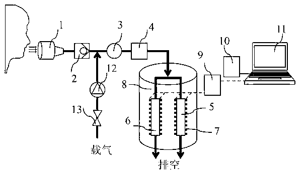 Calorimetric detection apparatus for acetone in breathing gas