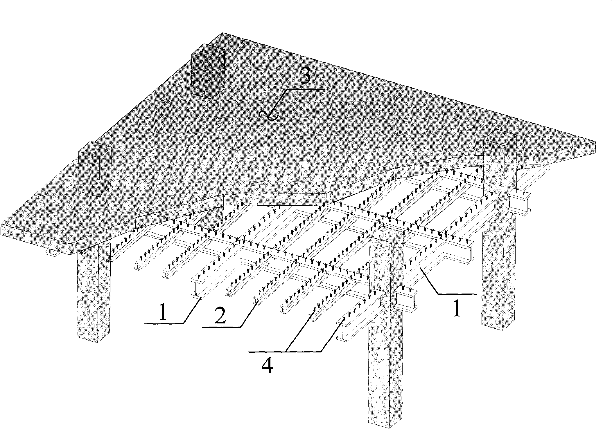 Integral two-way partial one-way steel-concrete slab composite floor and its construction method