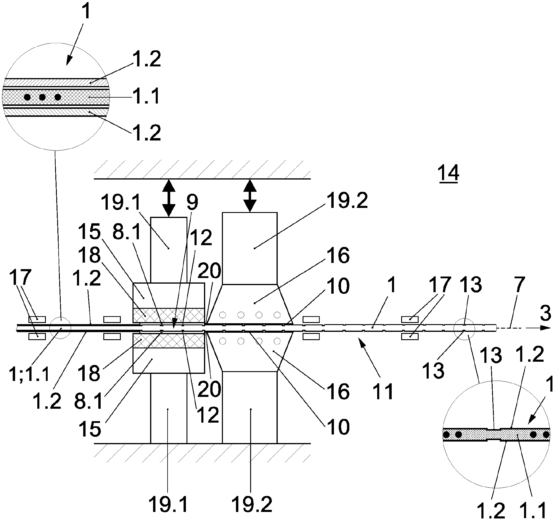 Multilayer thermoplastic laminated film arrangement and device and method for laminating