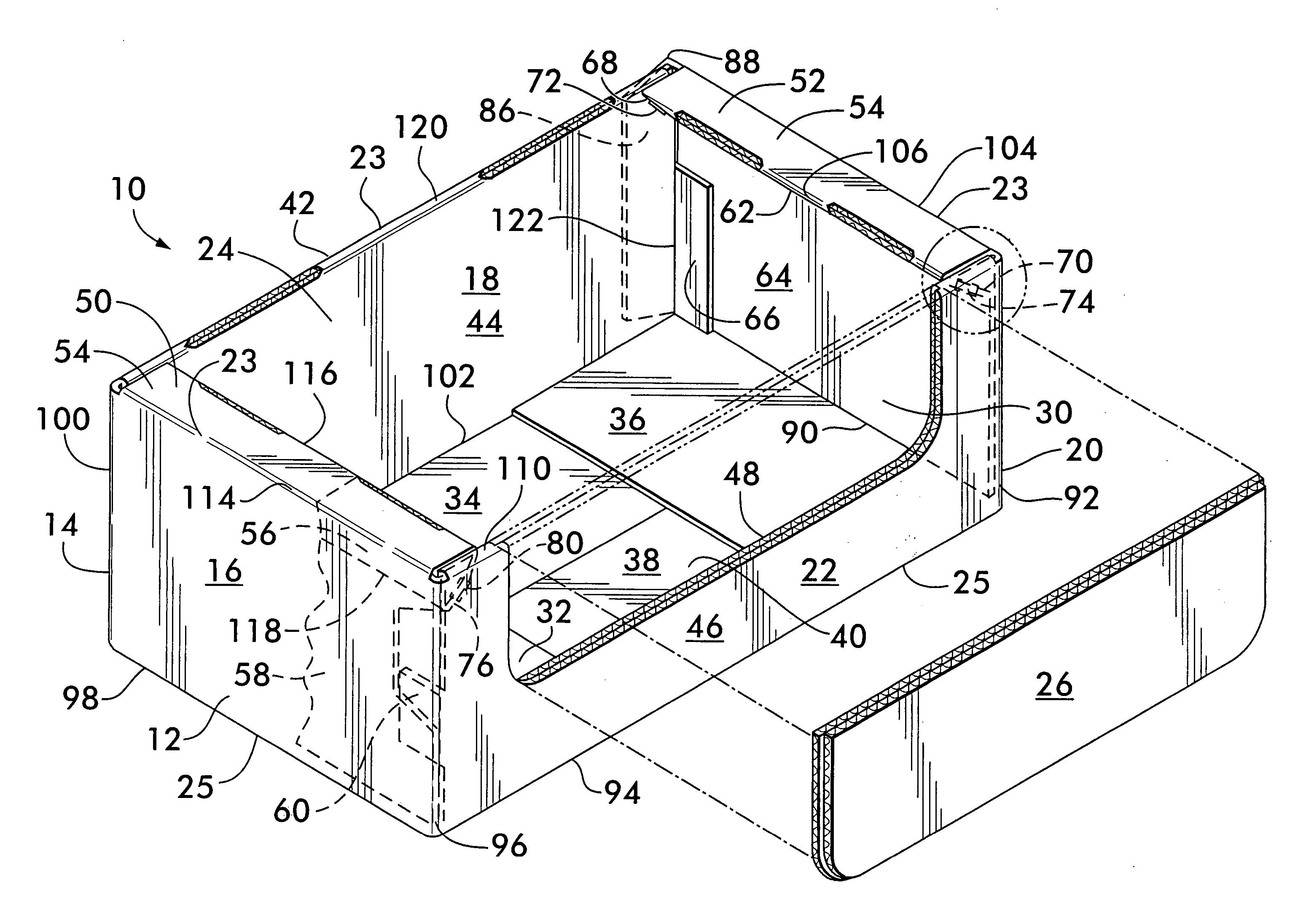 Stackable container with support flanges