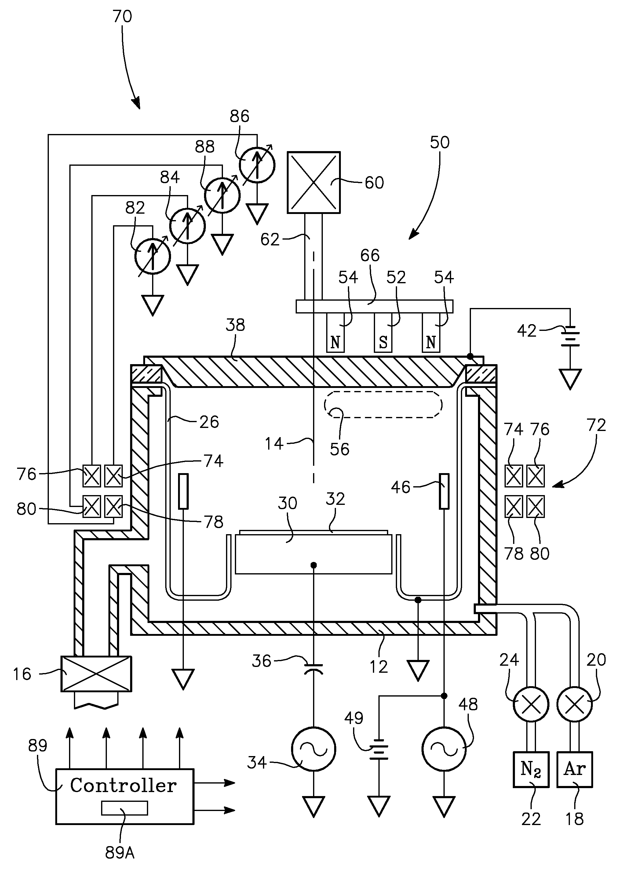 Electromagnet array in a sputter reactor