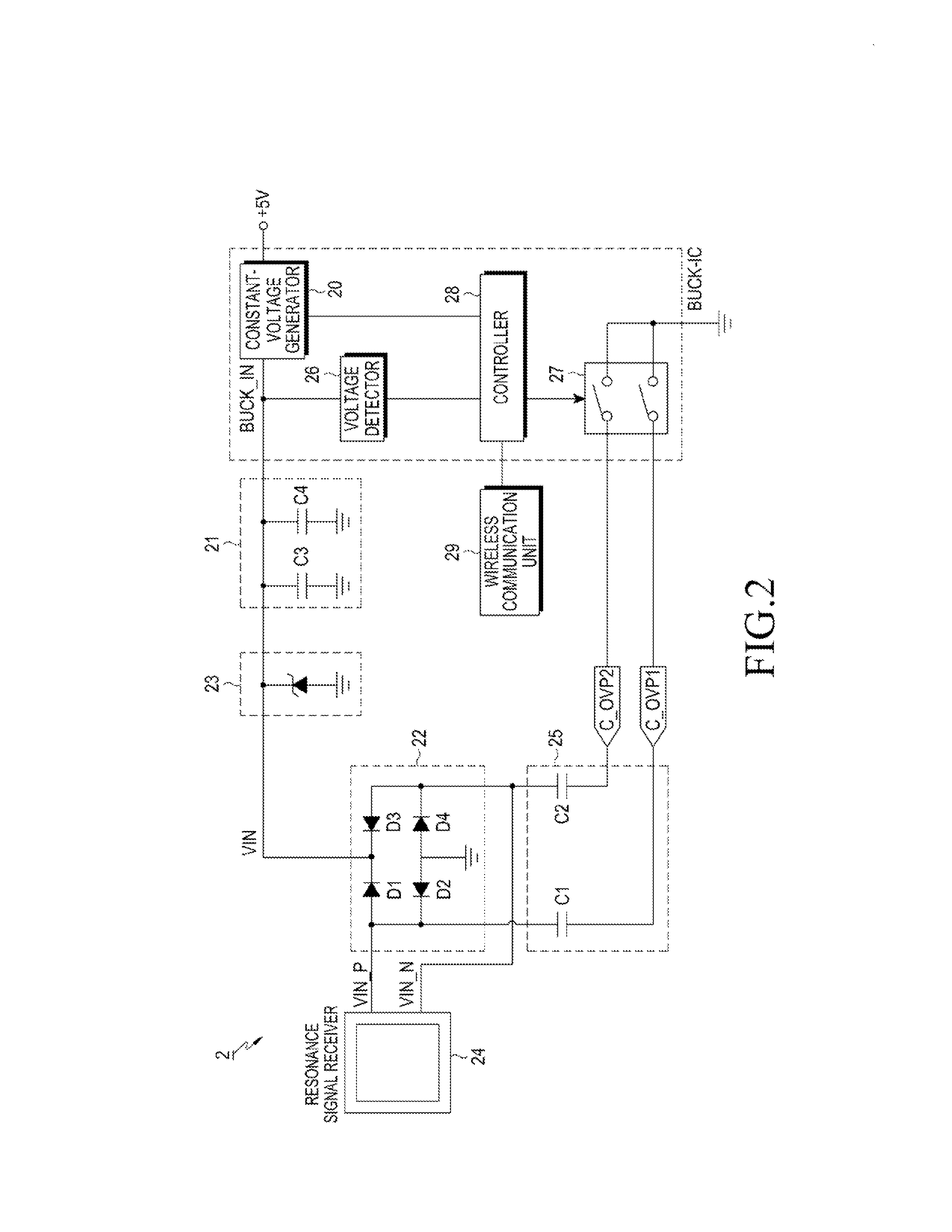 Over-voltage protection device for resonant wireless power reception device and method for controlling the over-voltage protection device