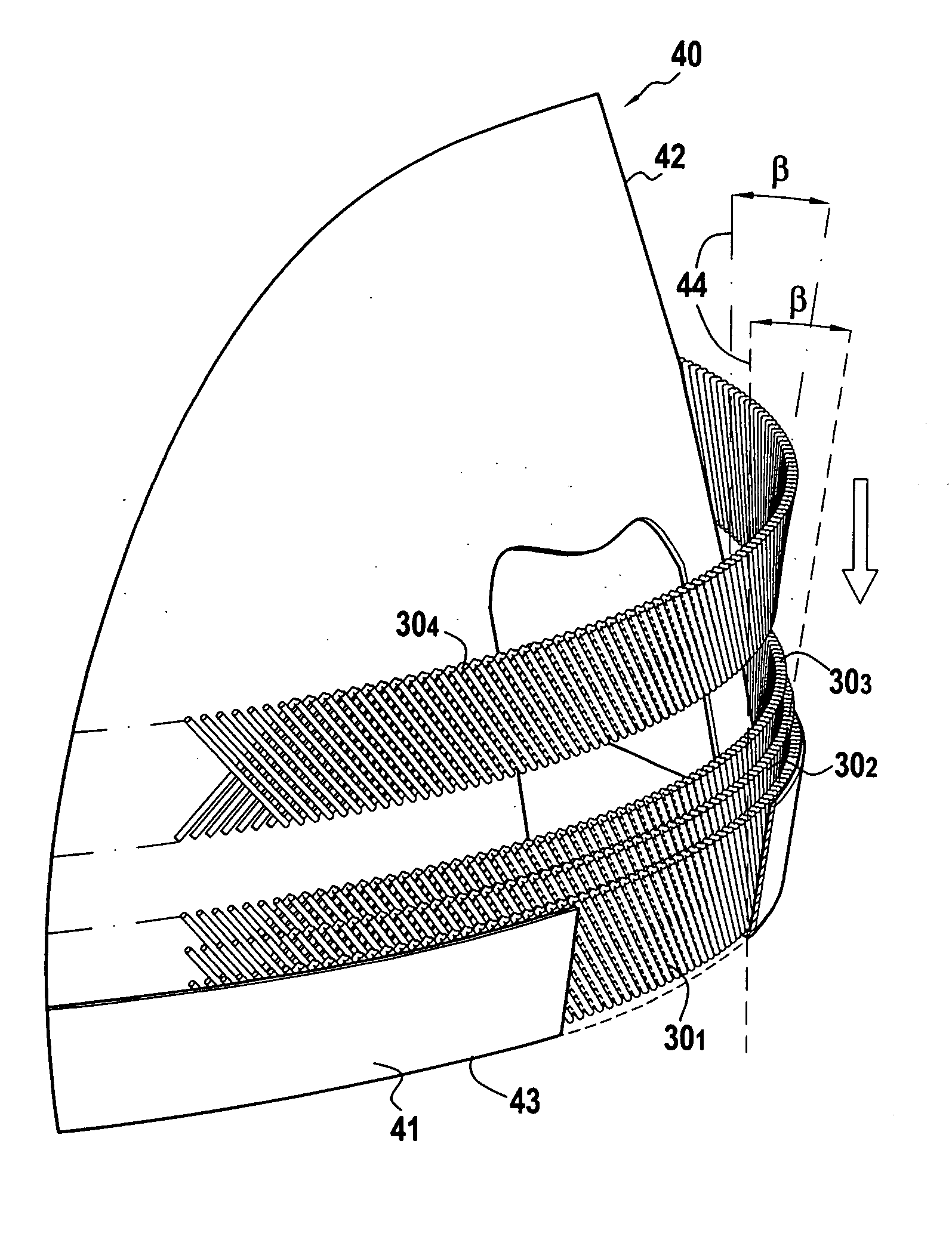 Method of making a unit comprising a casing and diverging portion