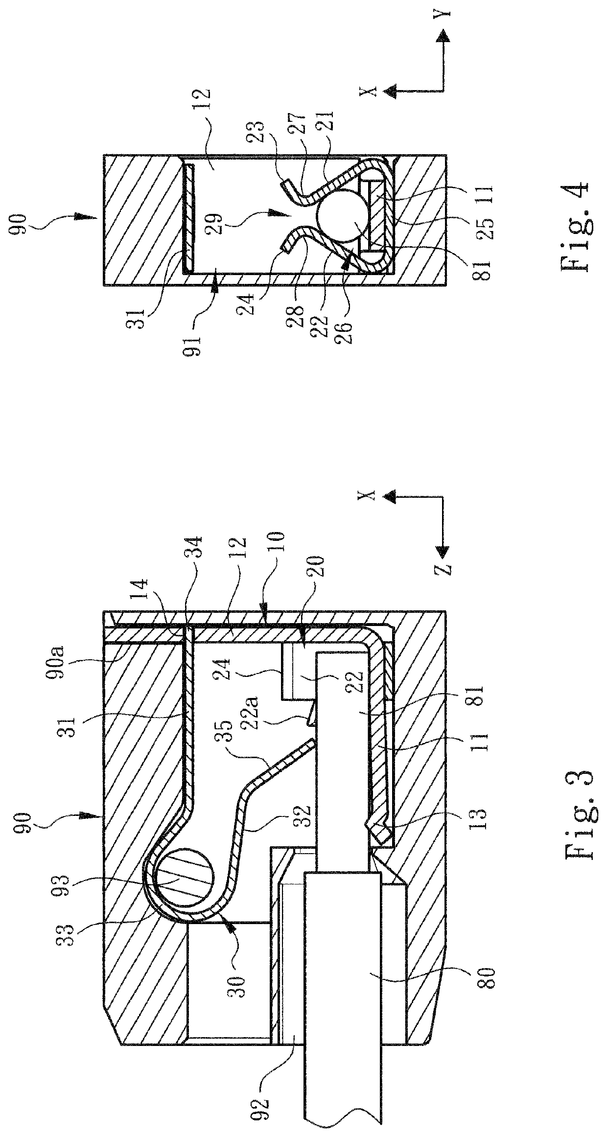 Conductive component structure of conductive wire connection device