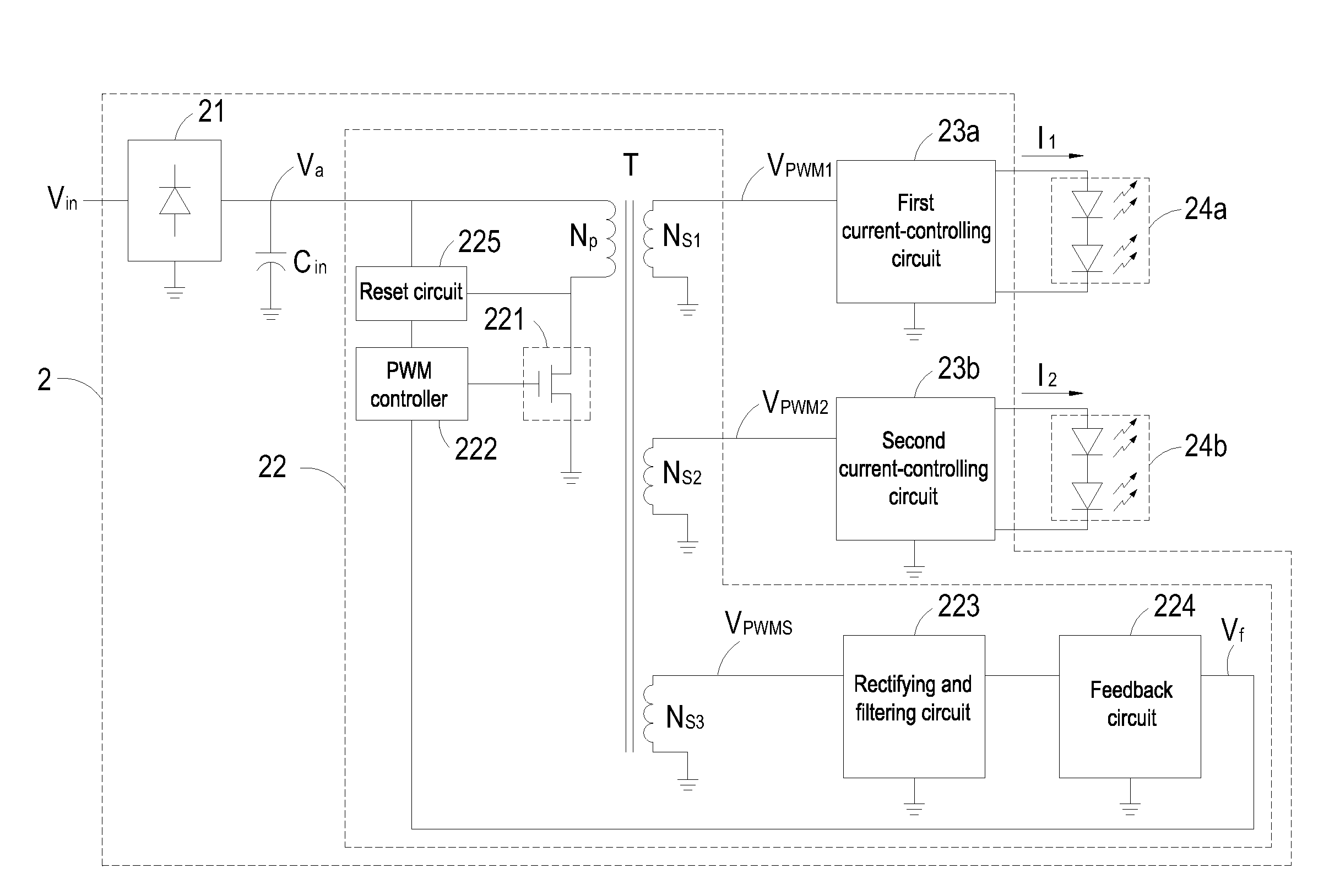 LED current-supplying circuit and LED current-controlling circuit