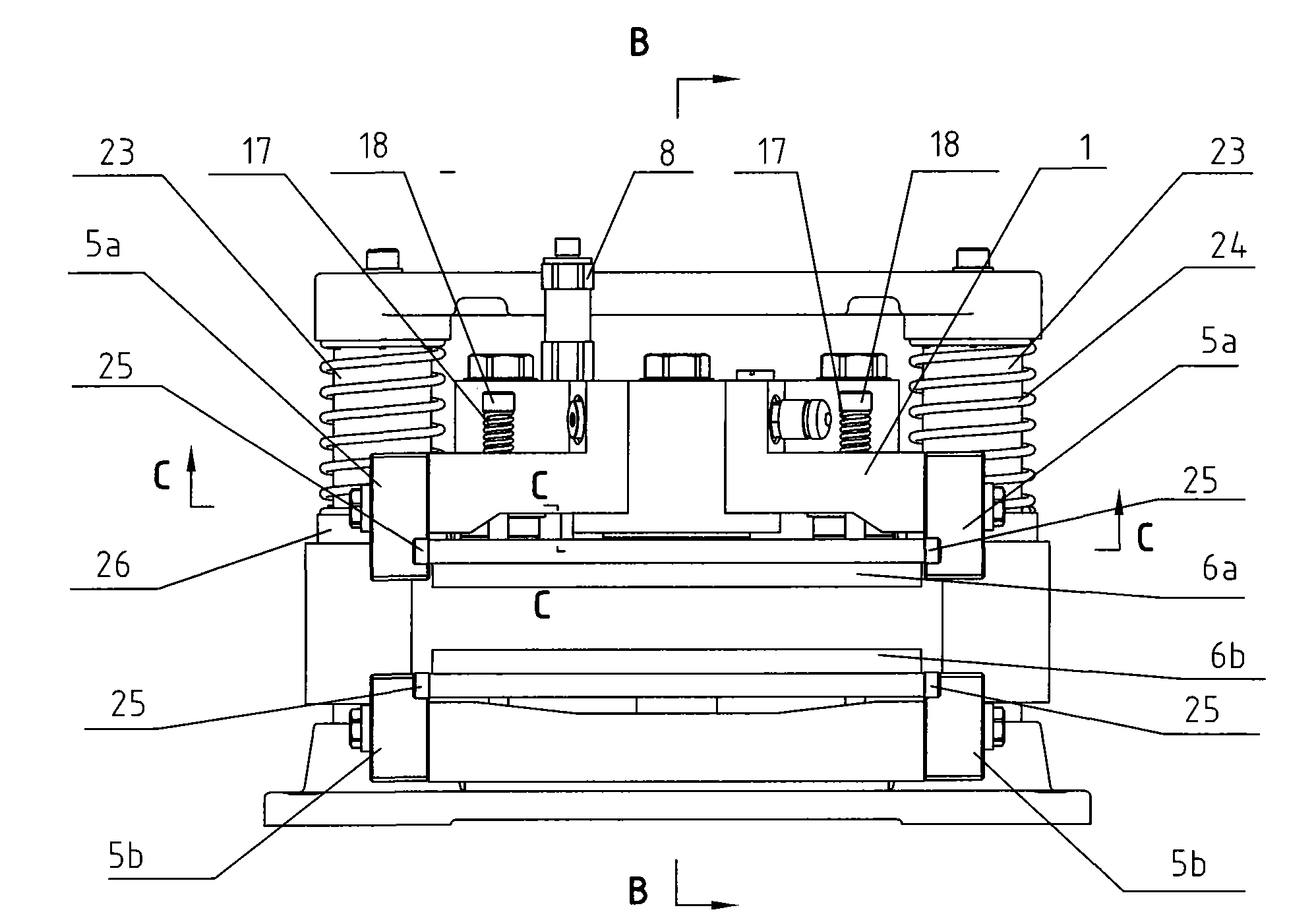 Brake caliper assembly of normally open type wind driven generator main shaft system