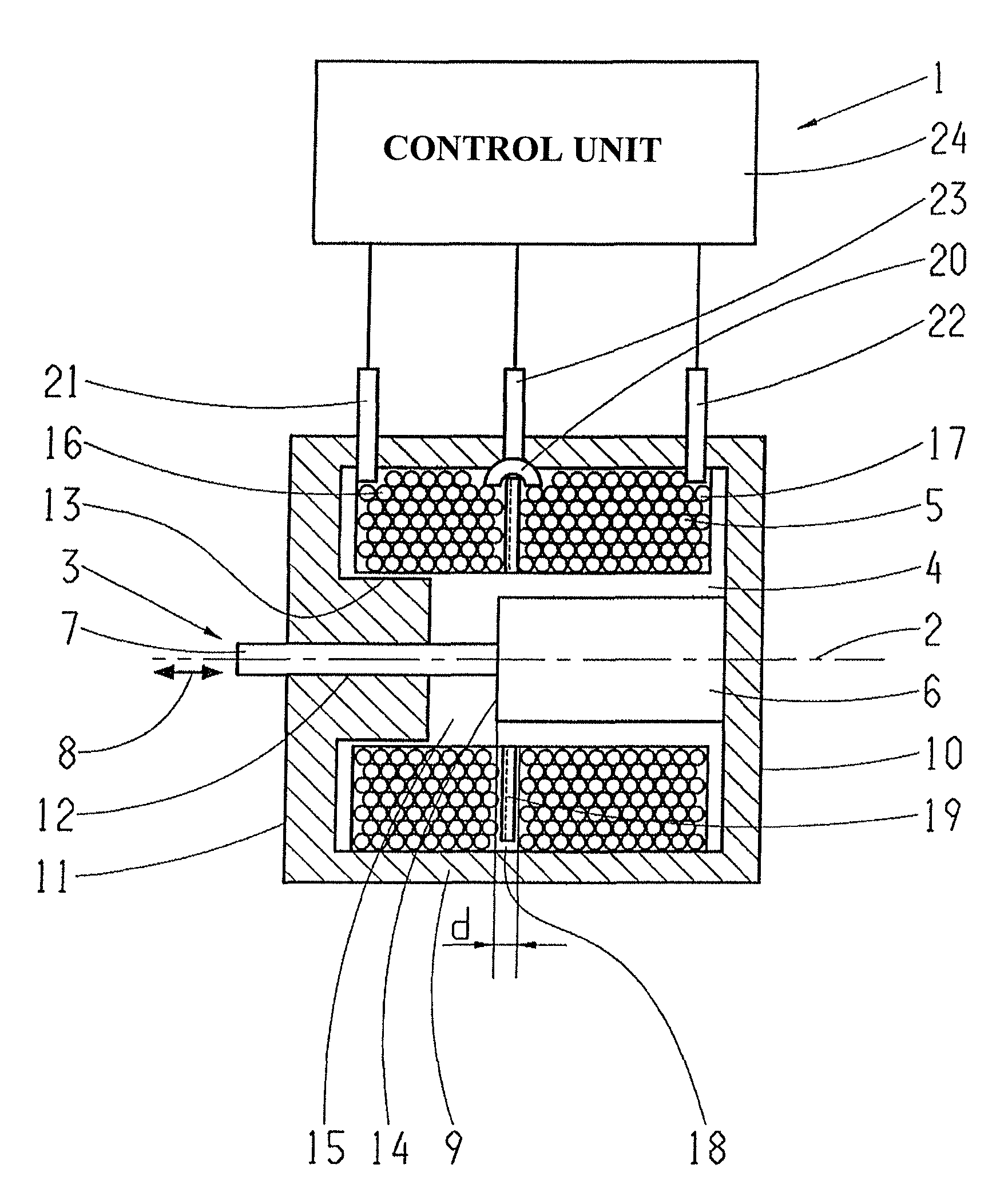 Electromagnetic actuating device with ability for position detection of an armature