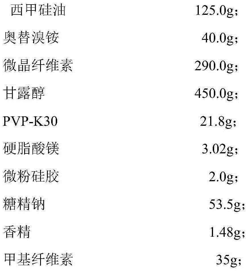 Simethicone otilonium bromide chewable tablets and preparing method thereof