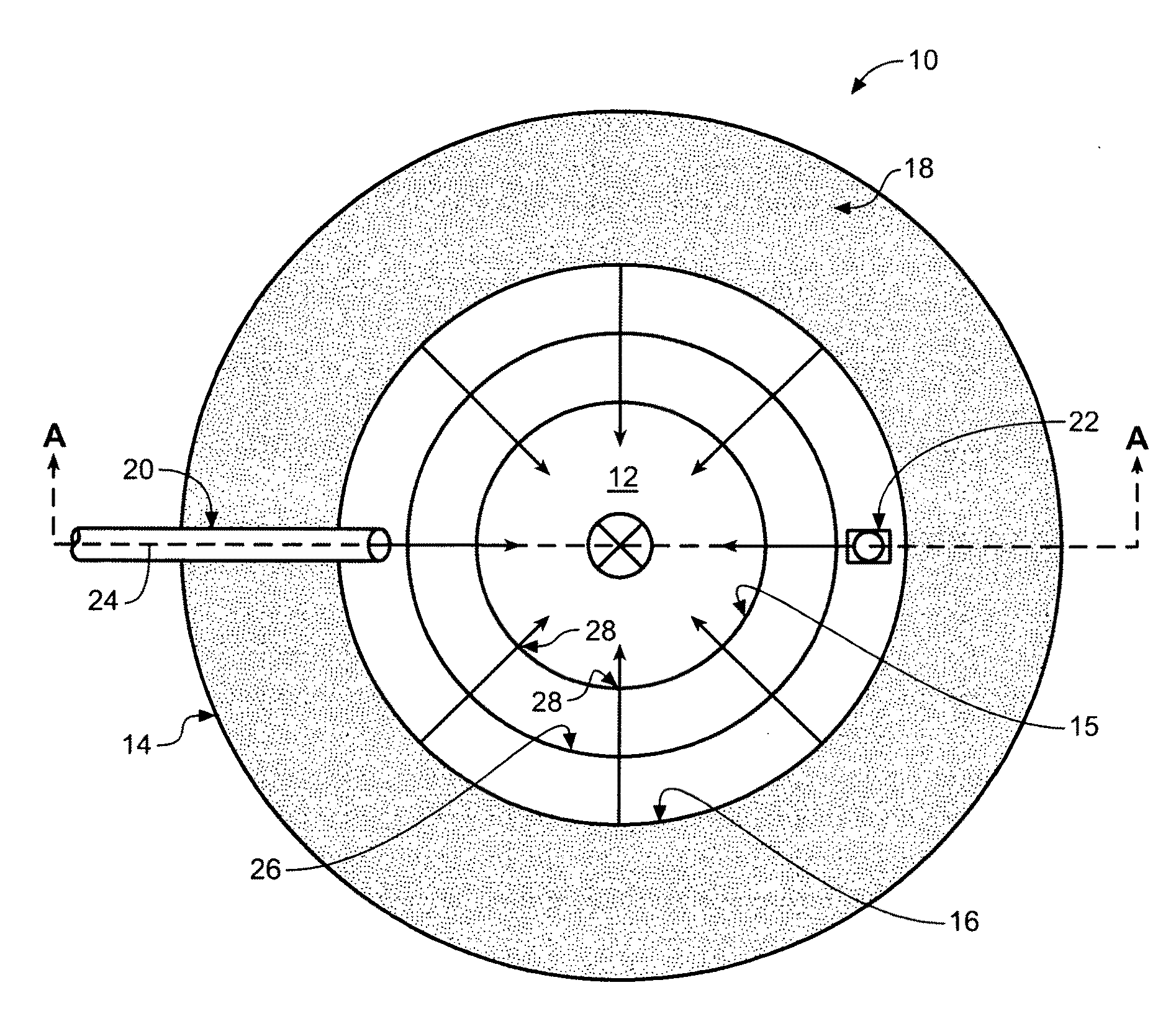 Radially inwardly directed electron beam source and window assembly for electron beam source or other source of electromagnetic radiation