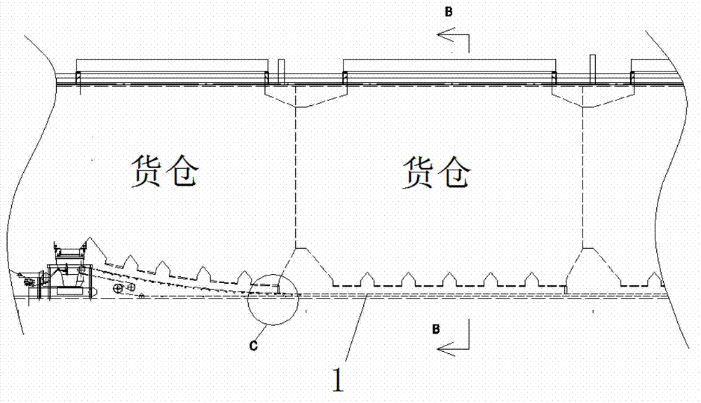 Self-unloading bulk cargo transport ship and unloading method thereof